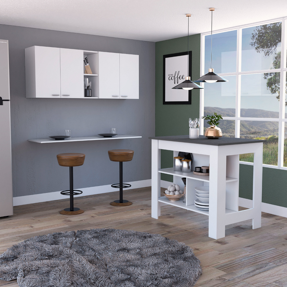 White and Onyx 2-Piece Kitchen Set, Wall Cabinet and Kitchen Island