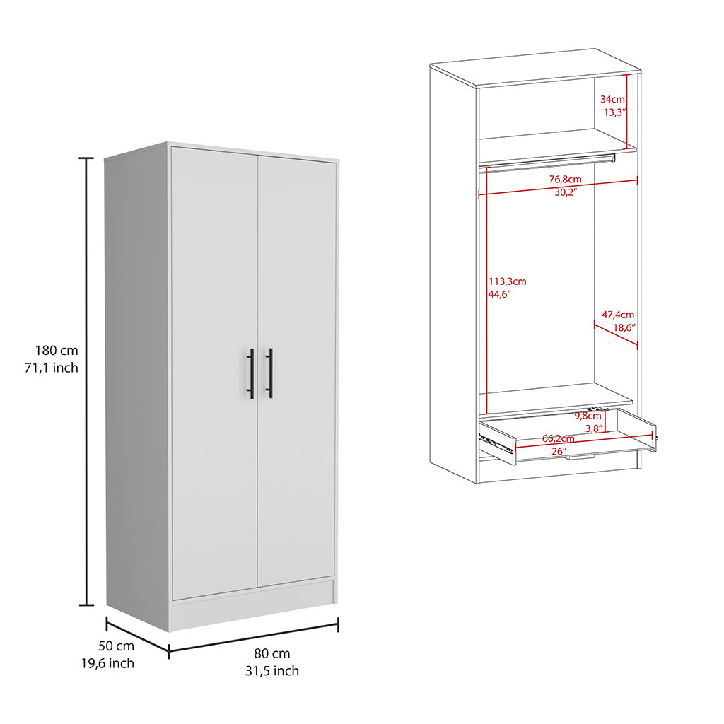 Mercer 2-Piece Bedroom Set, Armoire + Nightstand, White and Smokey Oak