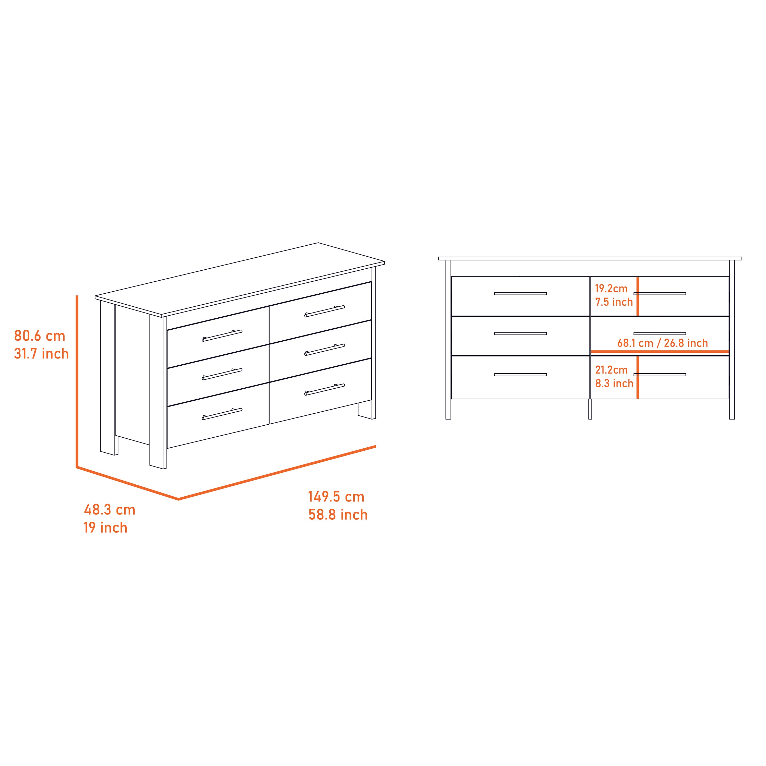 Canaan 2-Piece Bedroom Set, Armoire + Dresser, White