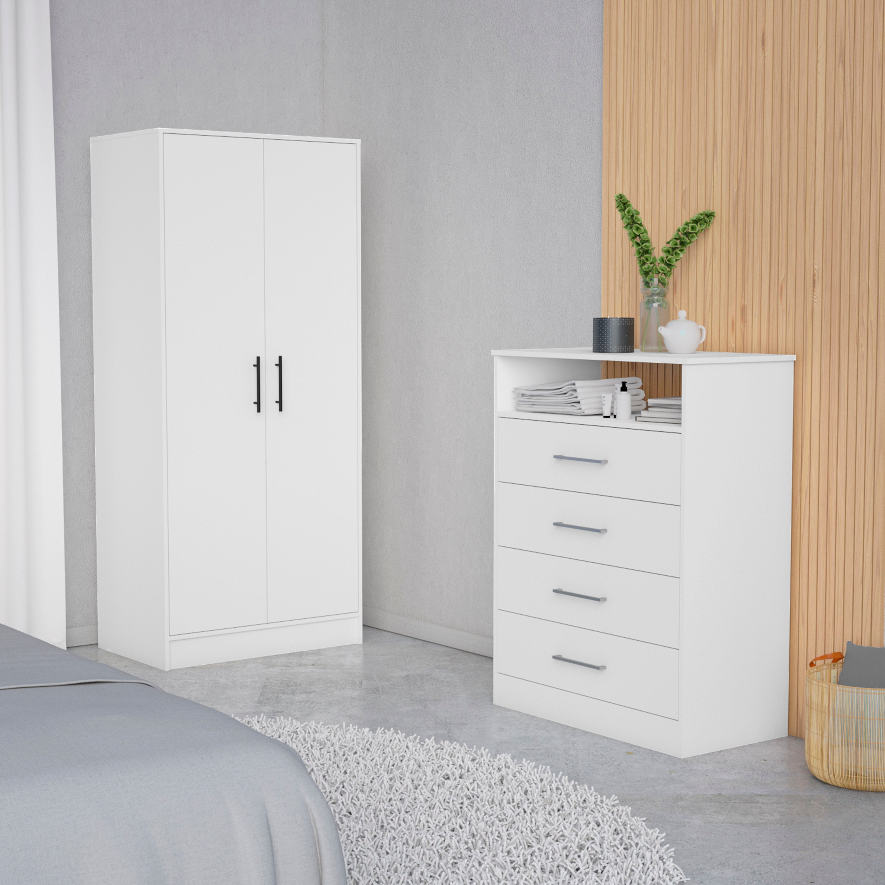 Midval 2-Piece Bedroom Set, Armoire + Dresser, White