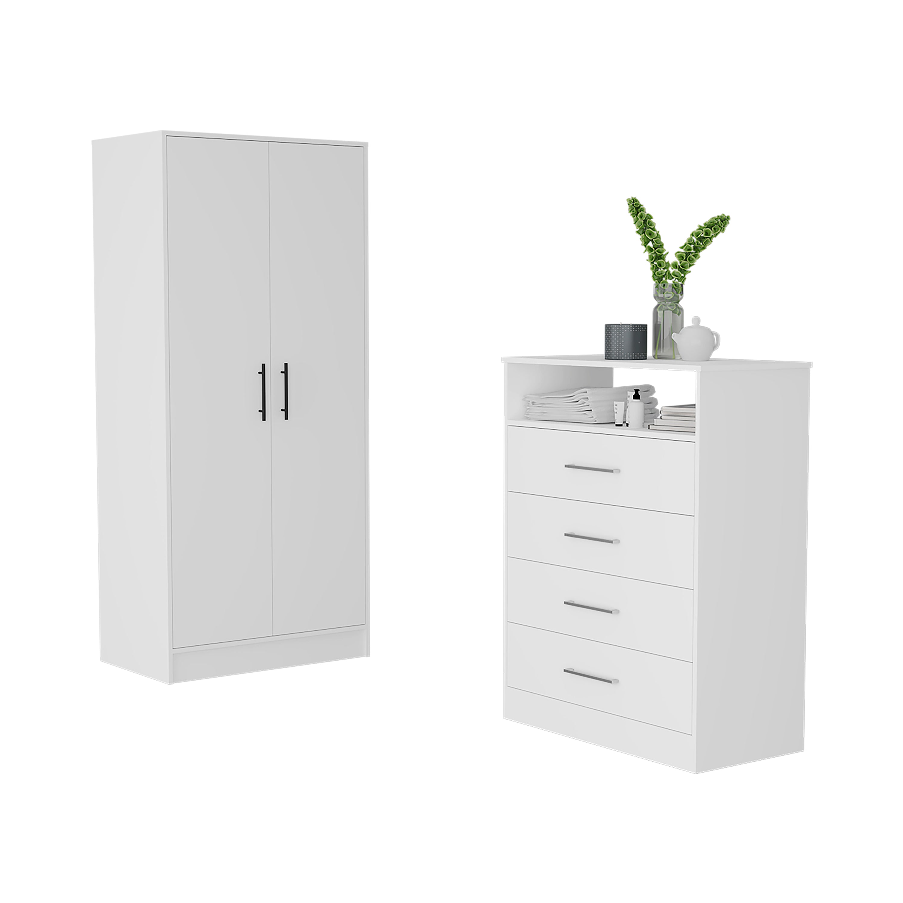 Midval 2-Piece Bedroom Set, Armoire + Dresser, White