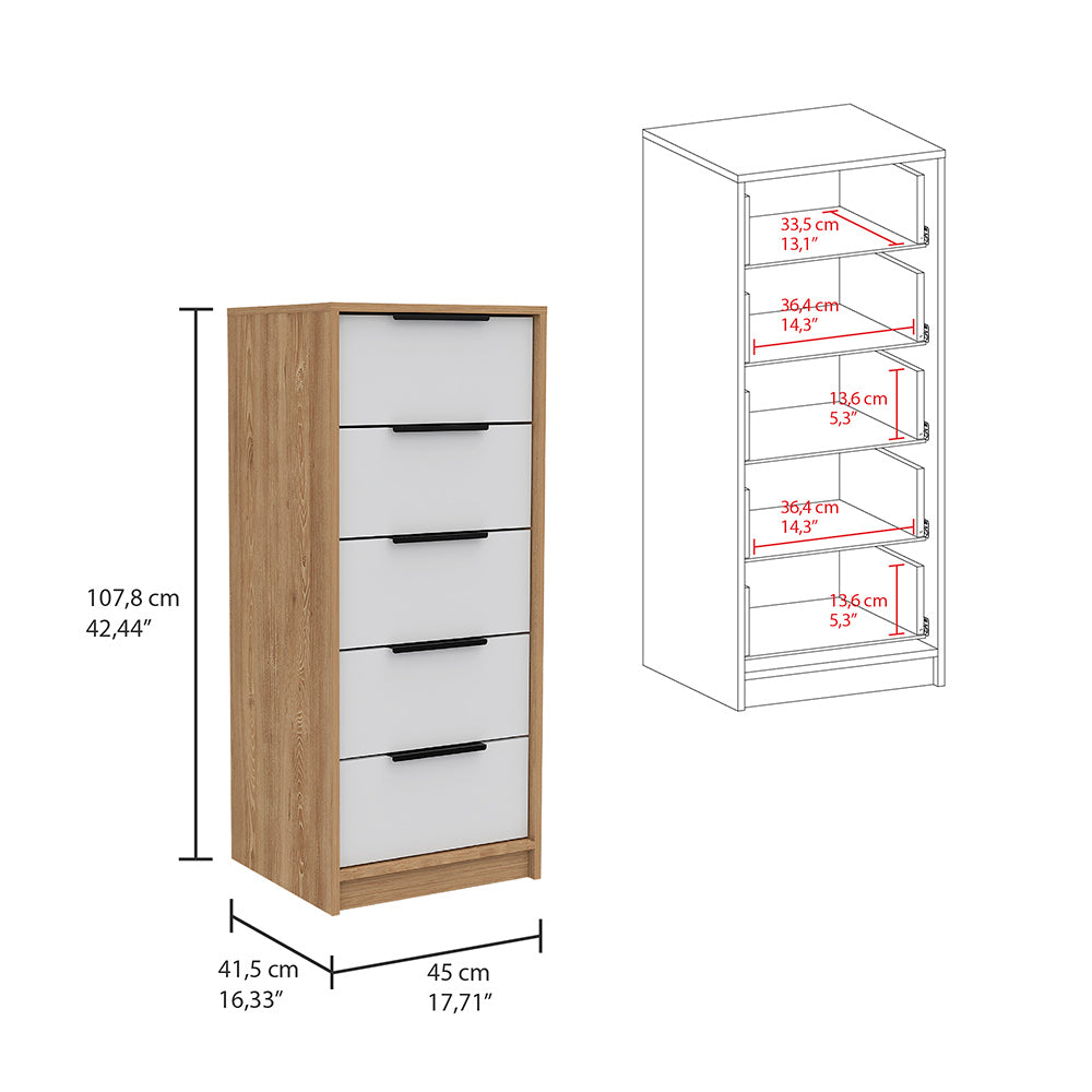 Cozad 2-Piece Bedroom Set, Armoire + Dresser, White and Light Oak