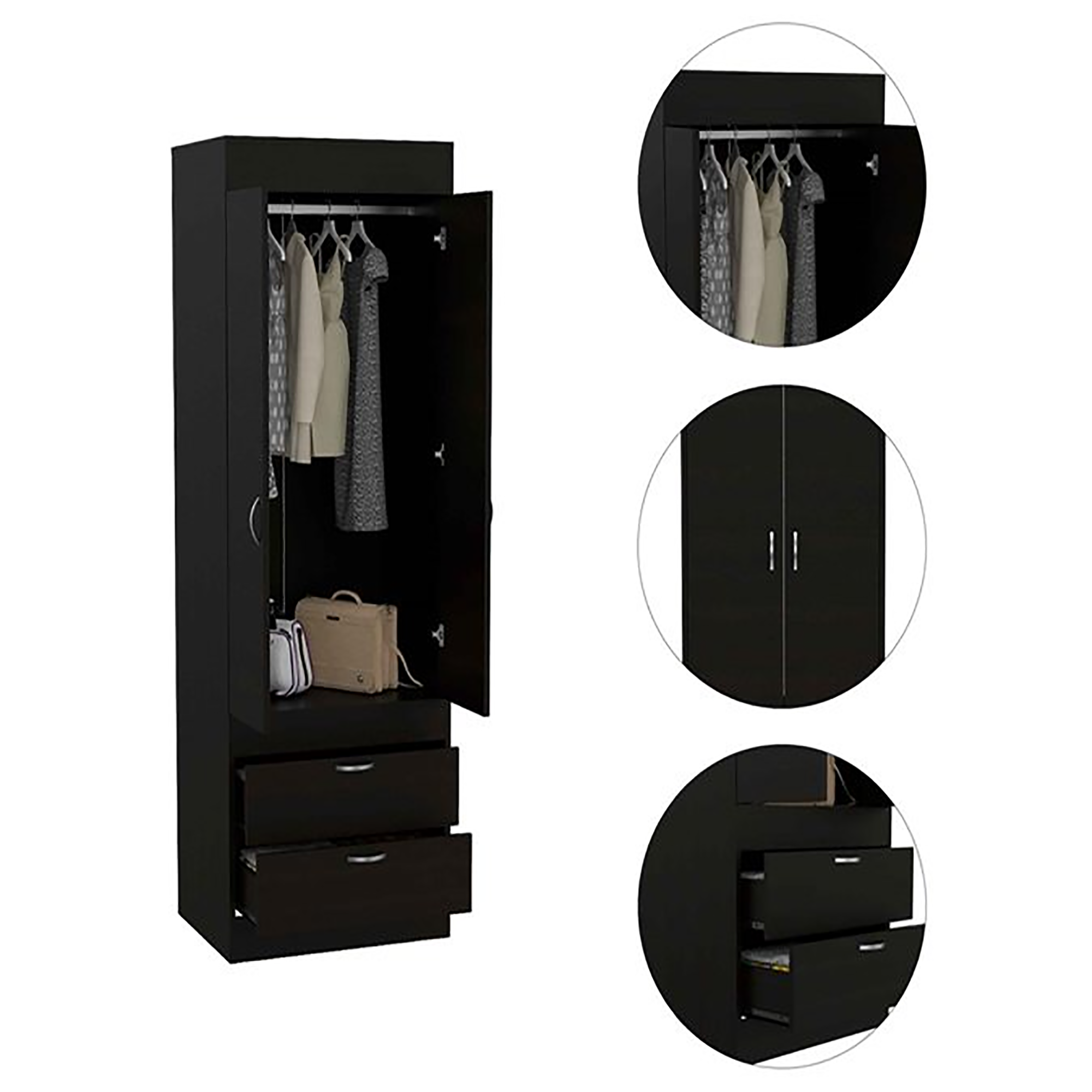 Black Wengue 2-Drawer Armoire