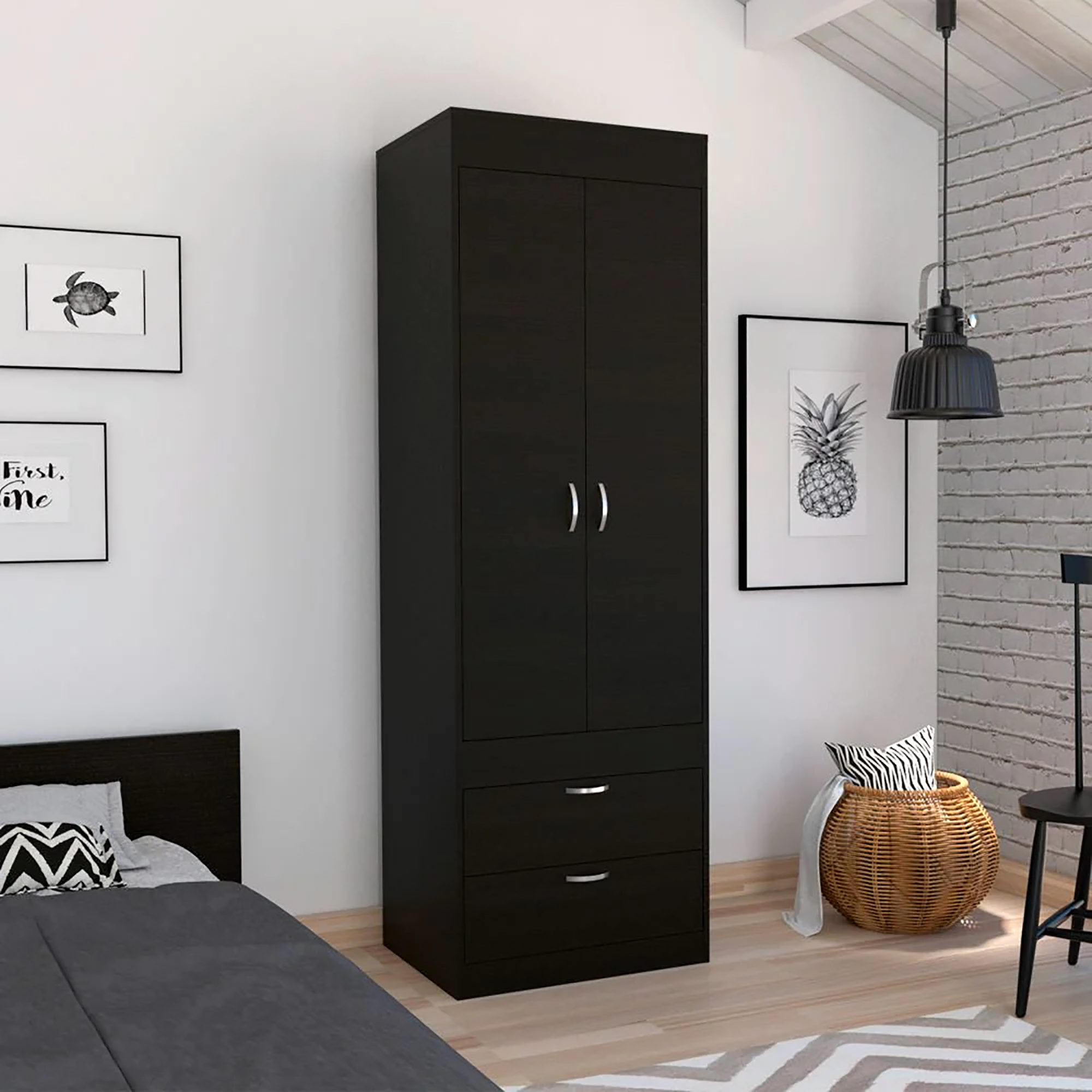 Black Wengue 2-Drawer Armoire