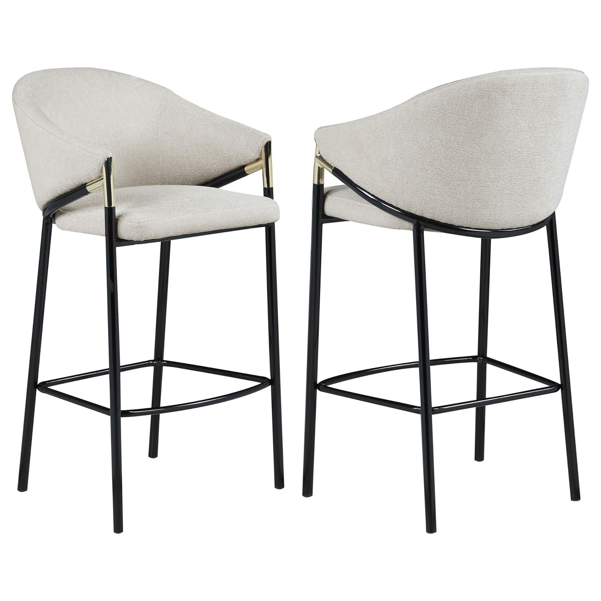 Beige and Glossy Black Sloped Arm Bar Stools (Set of 2)