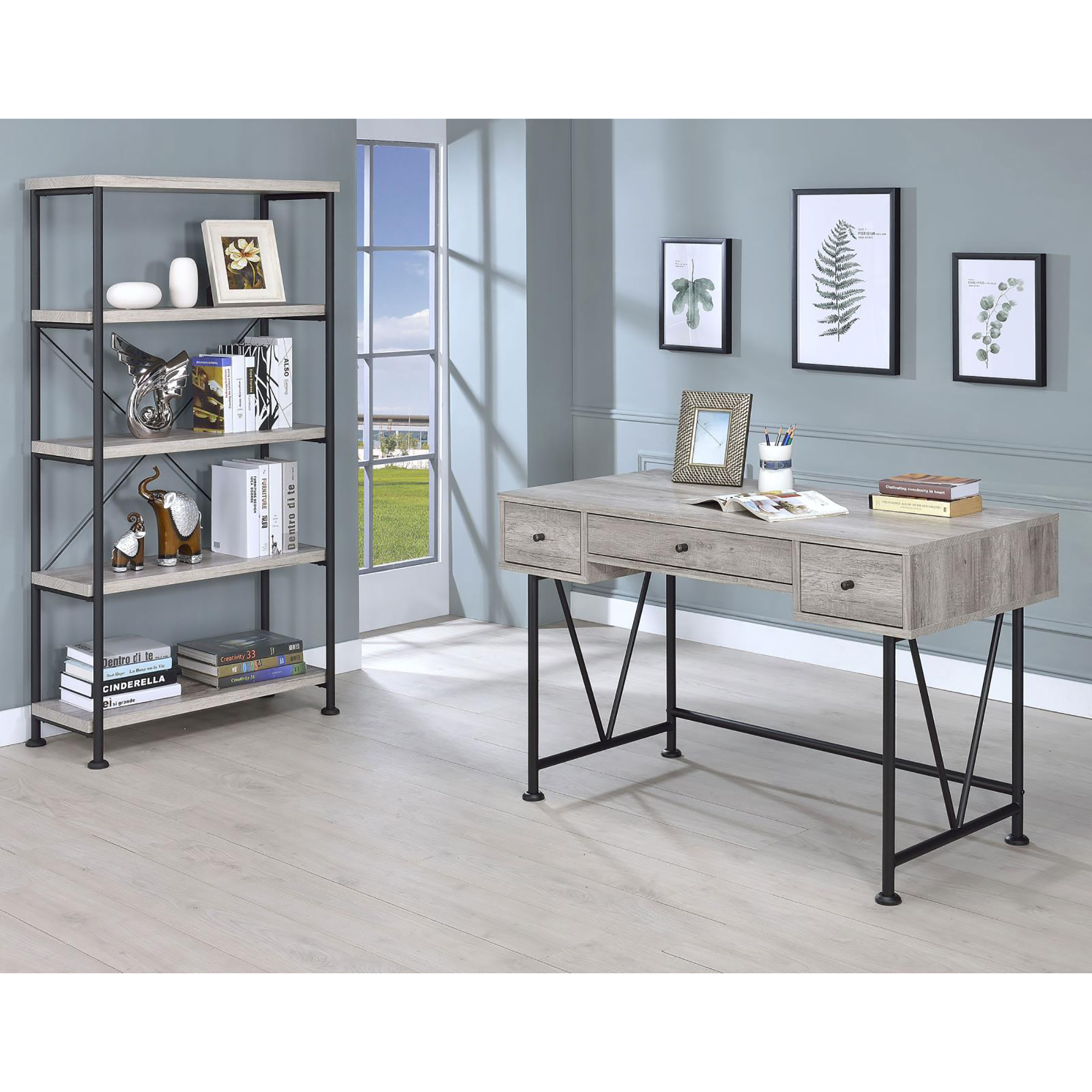 Grey Driftwood 4-shelf Bookcase