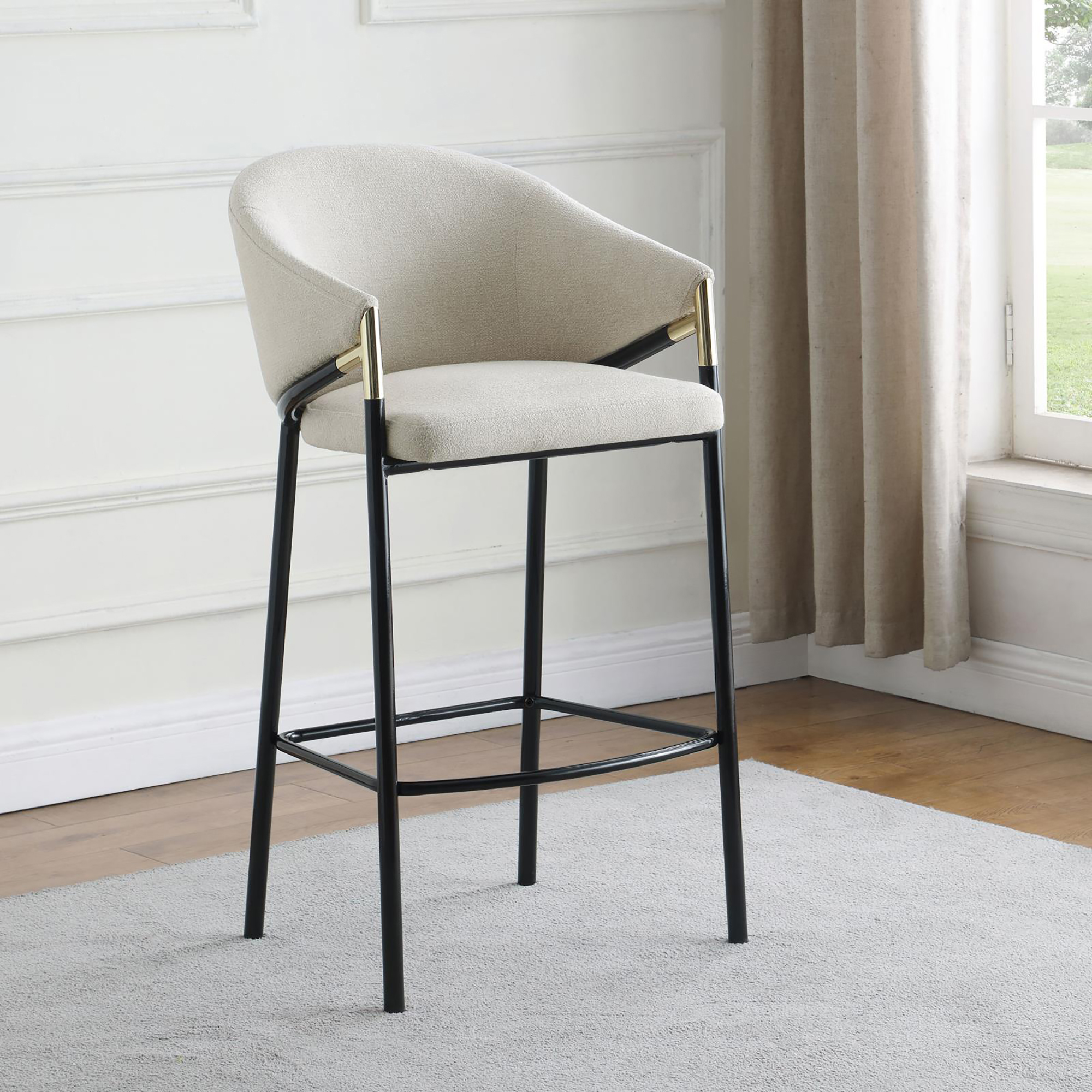 Beige and Glossy Black Sloped Arm Bar Stools (Set of 2)