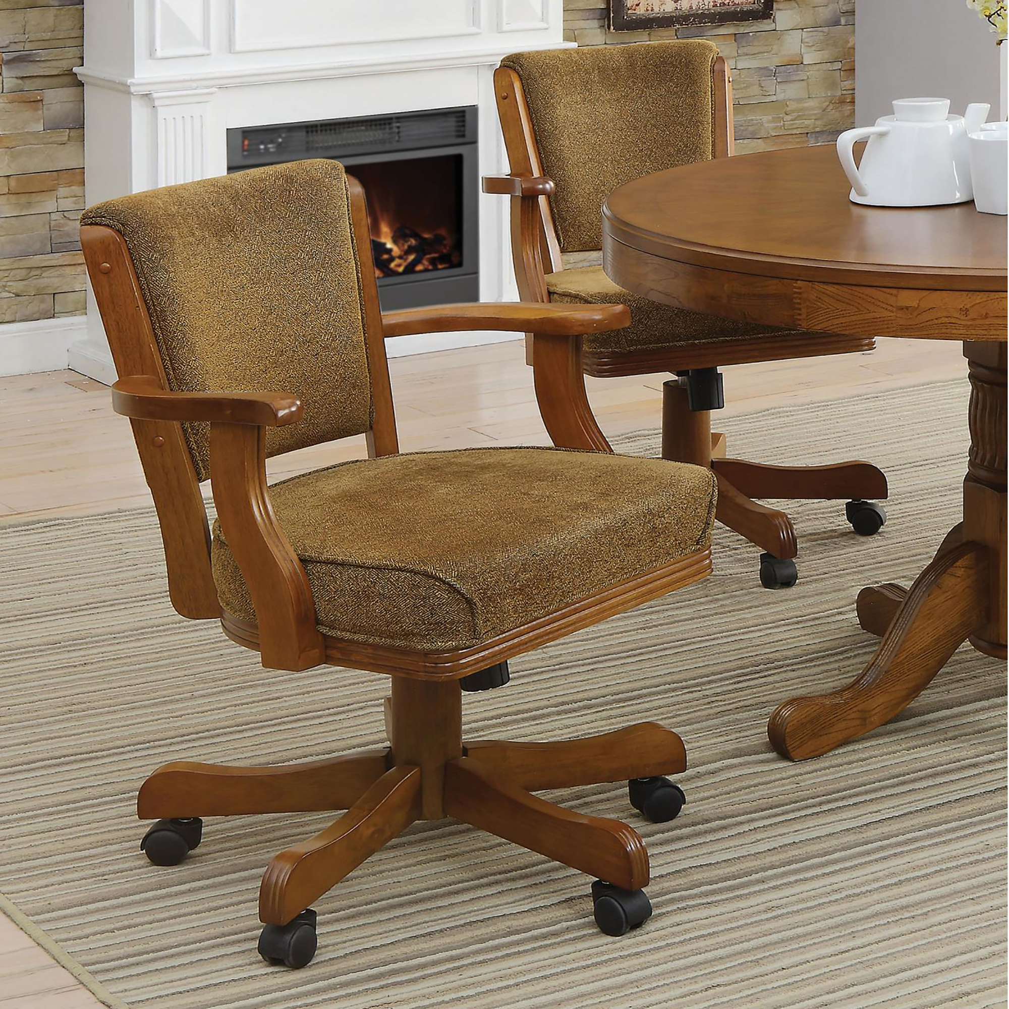 Olive Brown and Amber Upholstered Game Chair with Casters