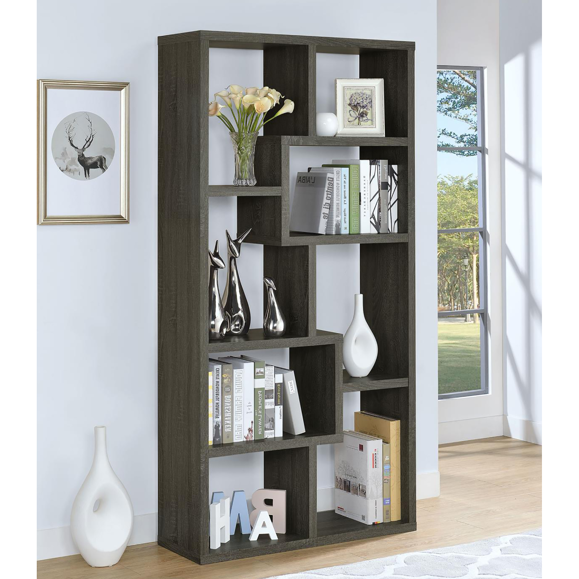 Weathered Grey 8-shelf Bookcase