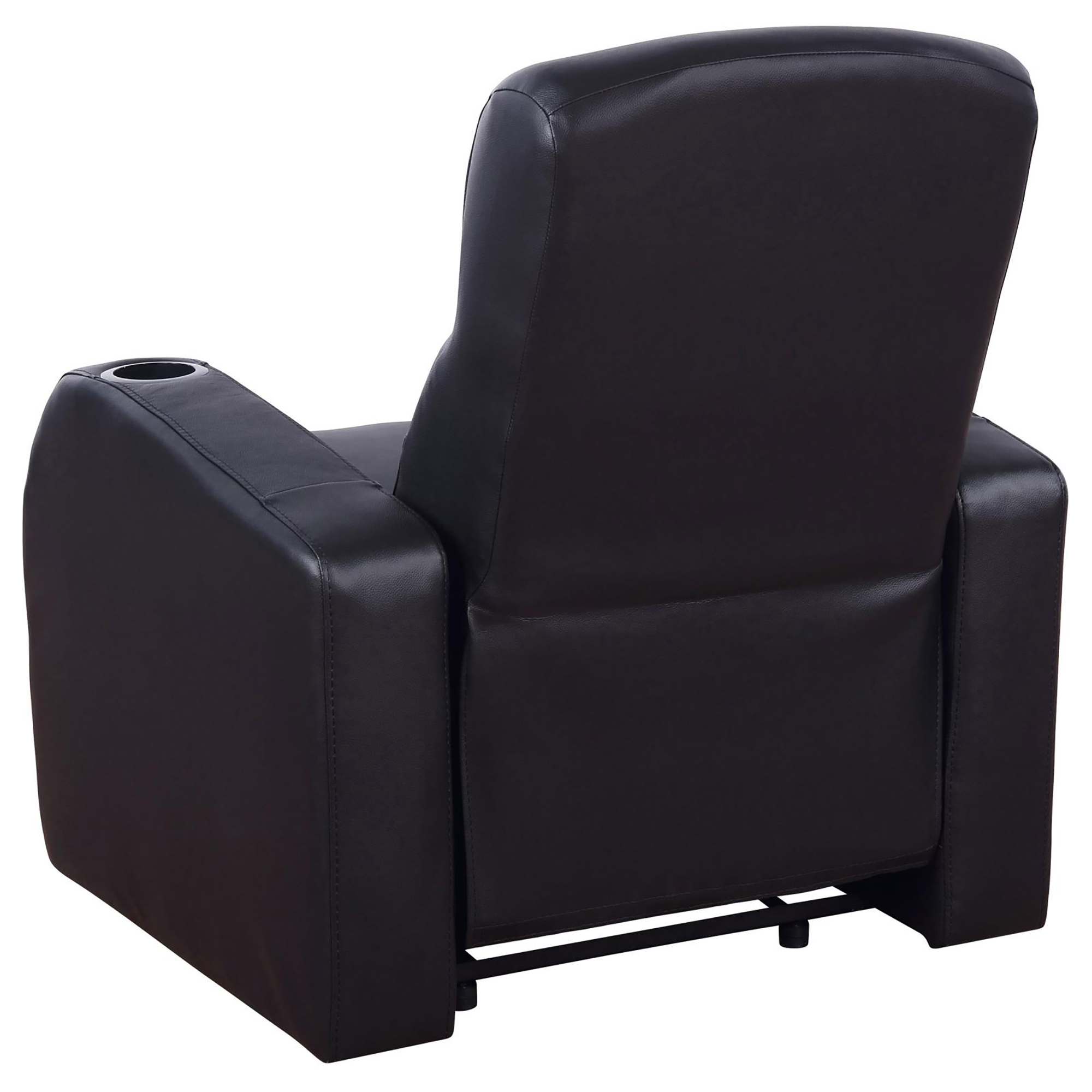 Black Upholstered Recliner with Cup Holder