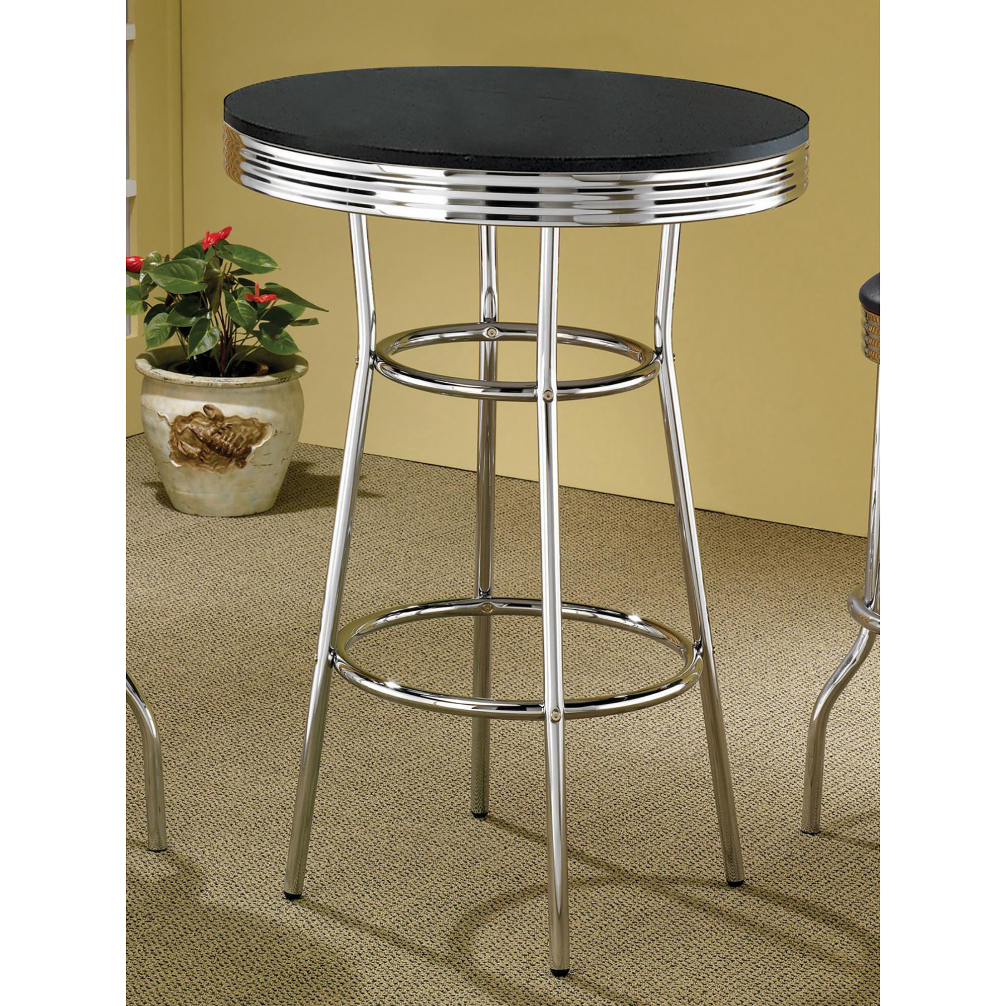 Black and Chrome Round Bar Table