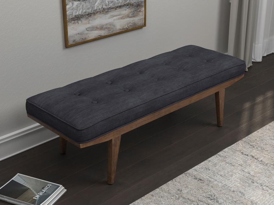 Grey and Oak Tufted Bench