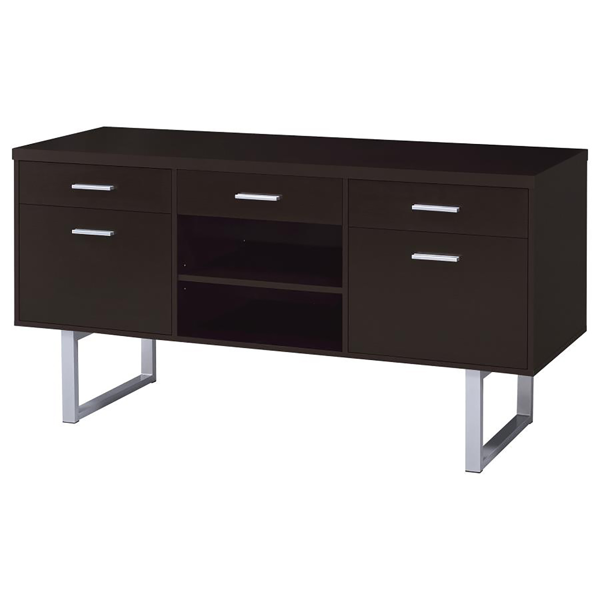 Cappuccino 5-drawer Credenza with Open Shelving