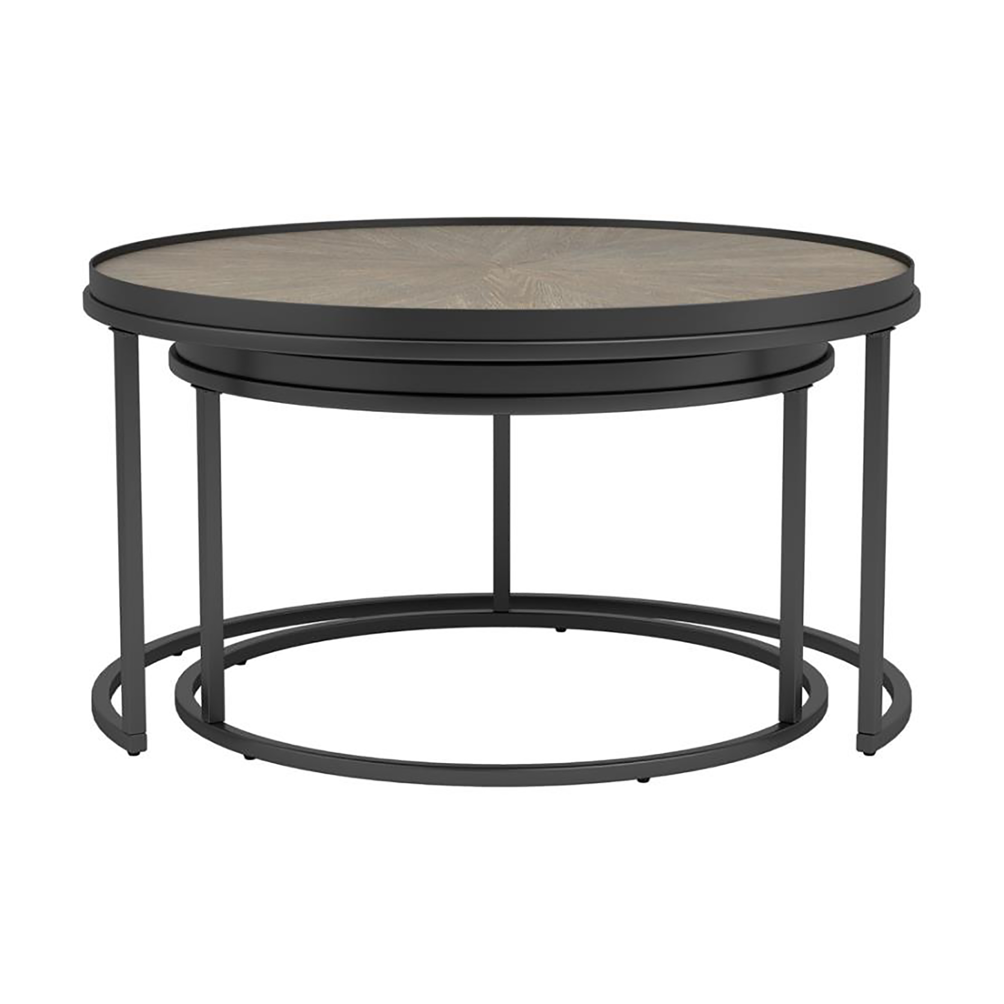 Weathered Elm and Gunmetal Round Nesting Table