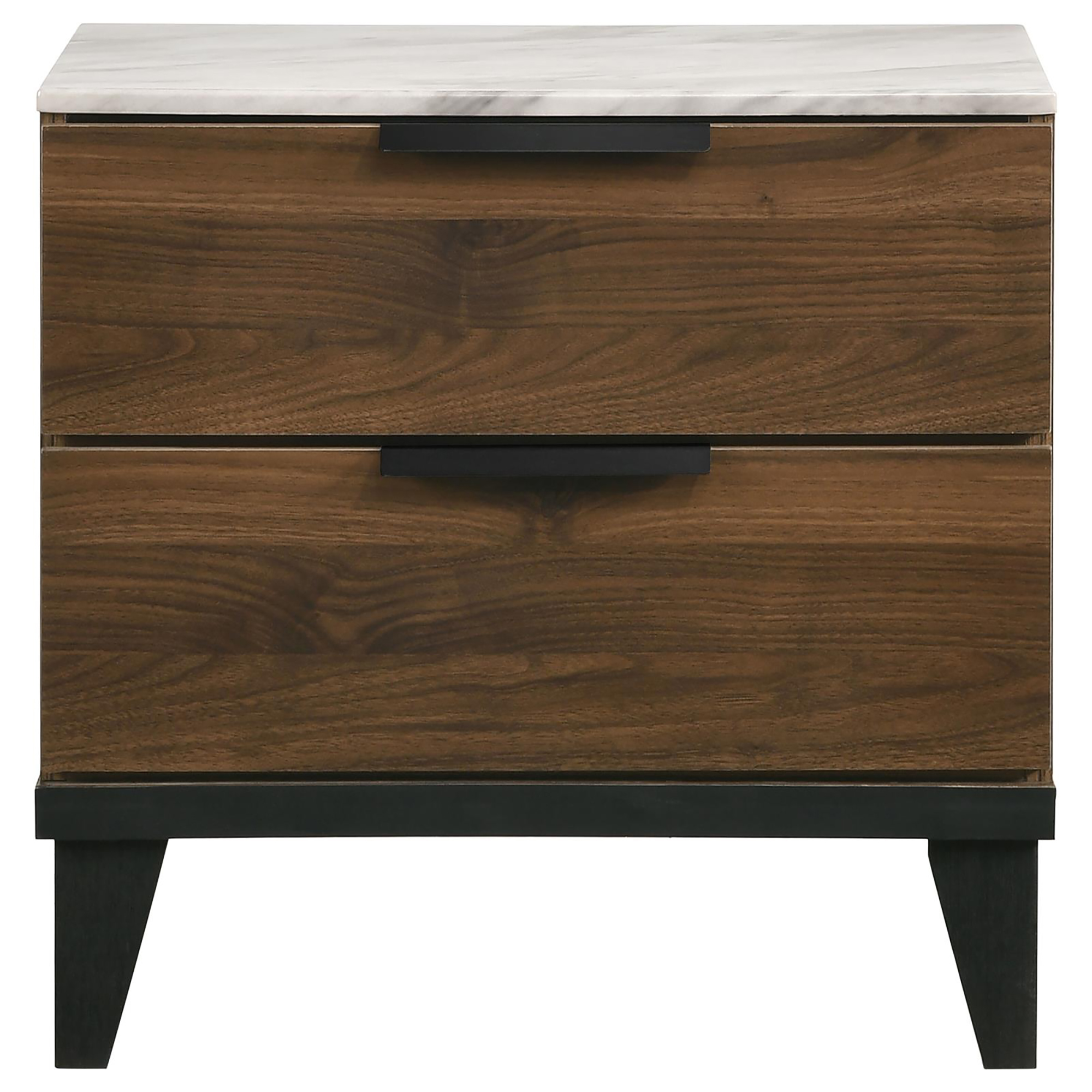 Walnut Brown 2-drawer Faux Marble Top Nightstand