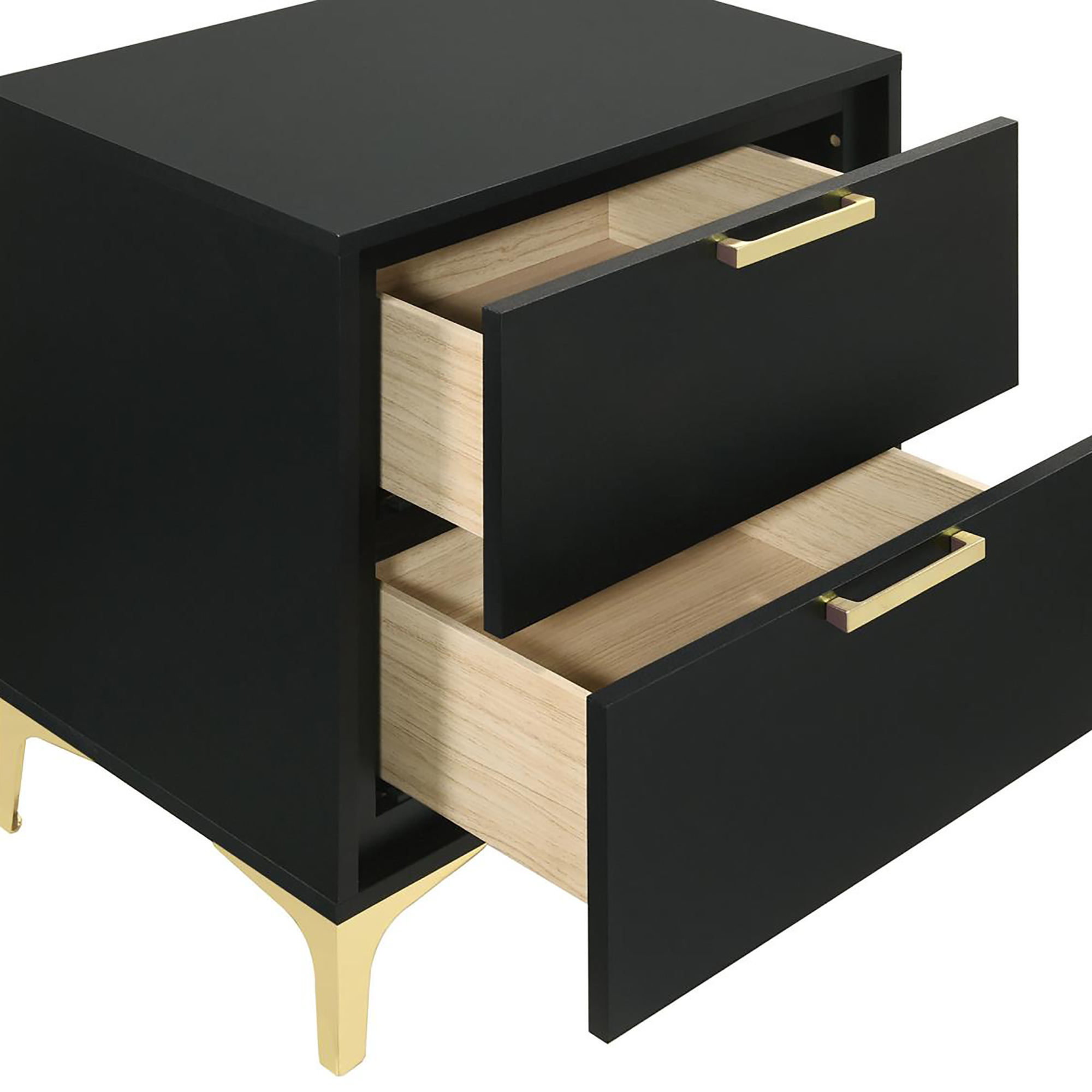 Black and Gold 2-Drawer Rectangular Nightstand