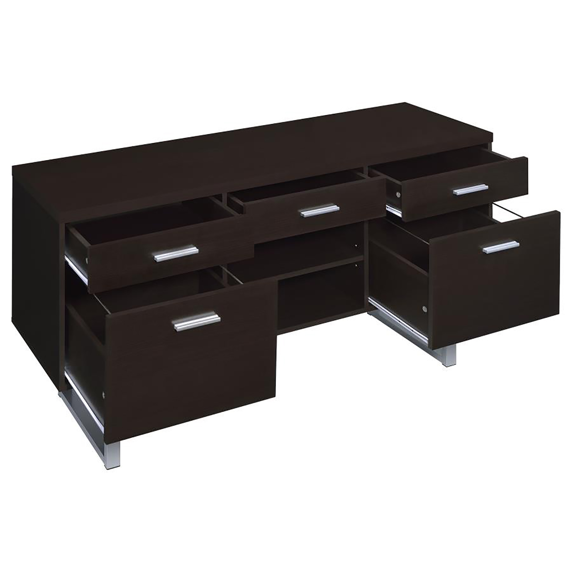 Cappuccino 5-drawer Credenza with Open Shelving