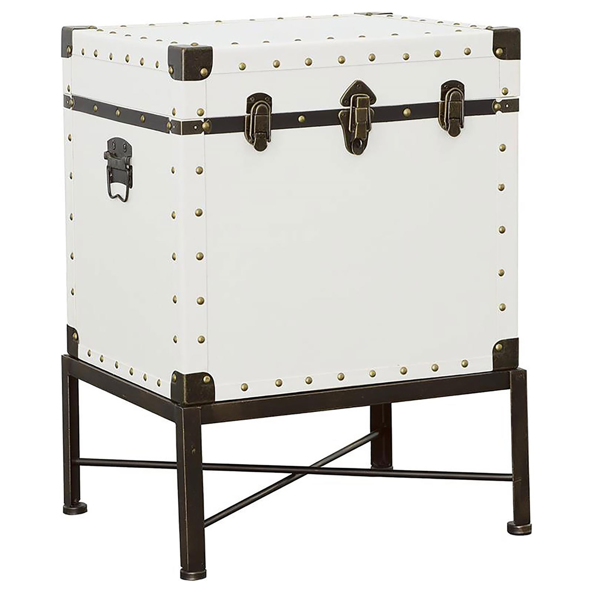 White and Bronze Washed Trunk Style Accent Cabinet