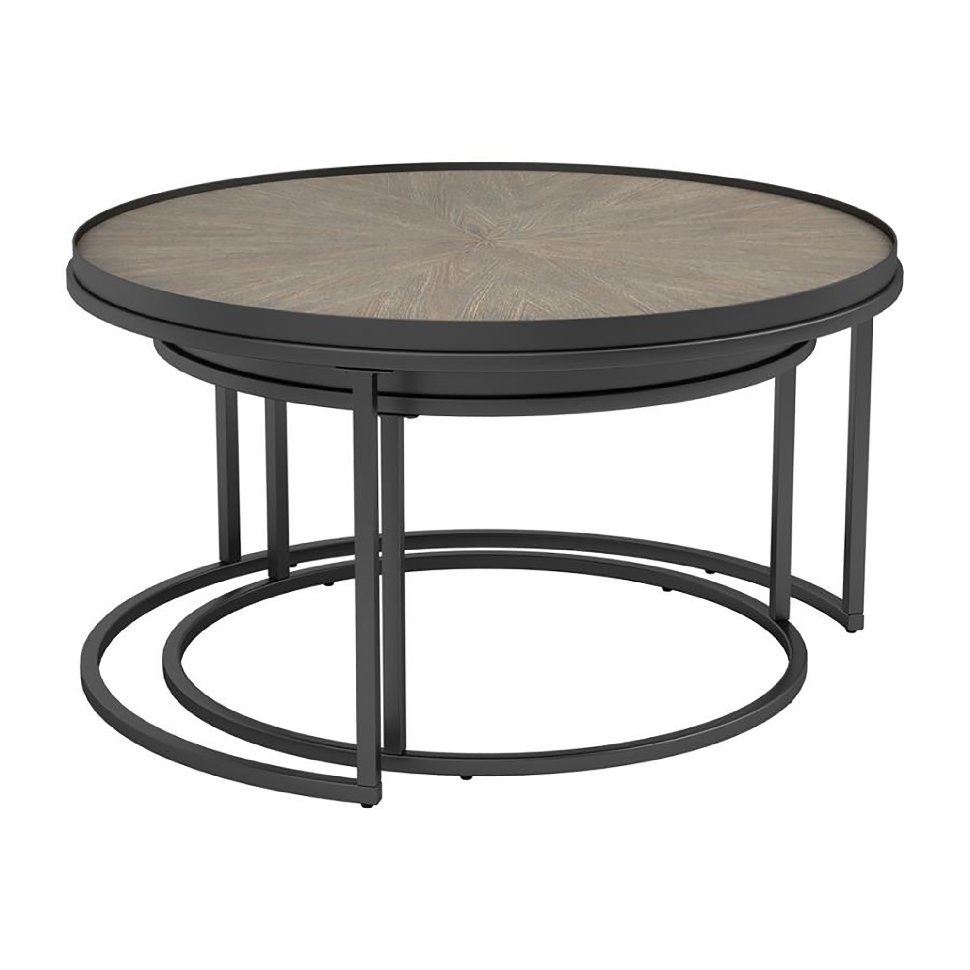 Weathered Elm and Gunmetal Round Nesting Table