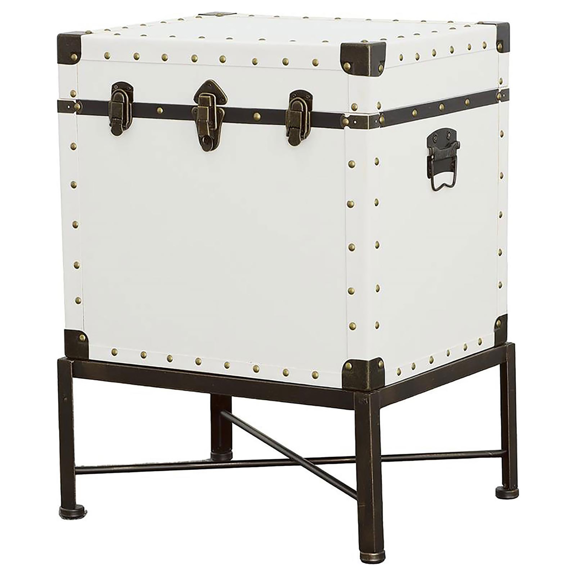 White and Bronze Washed Trunk Style Accent Cabinet