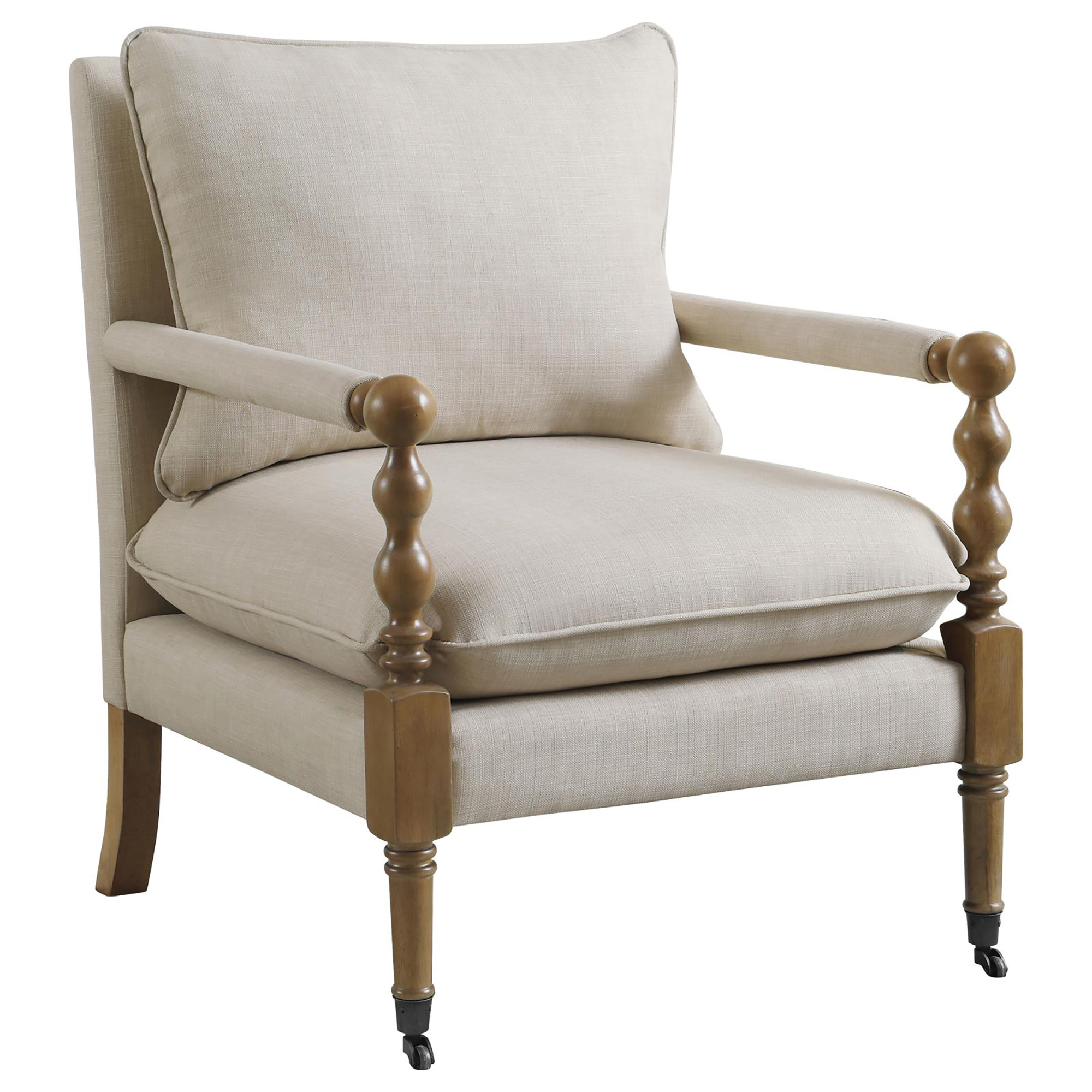 Beige Wooden Accent Chair with Turned Legs