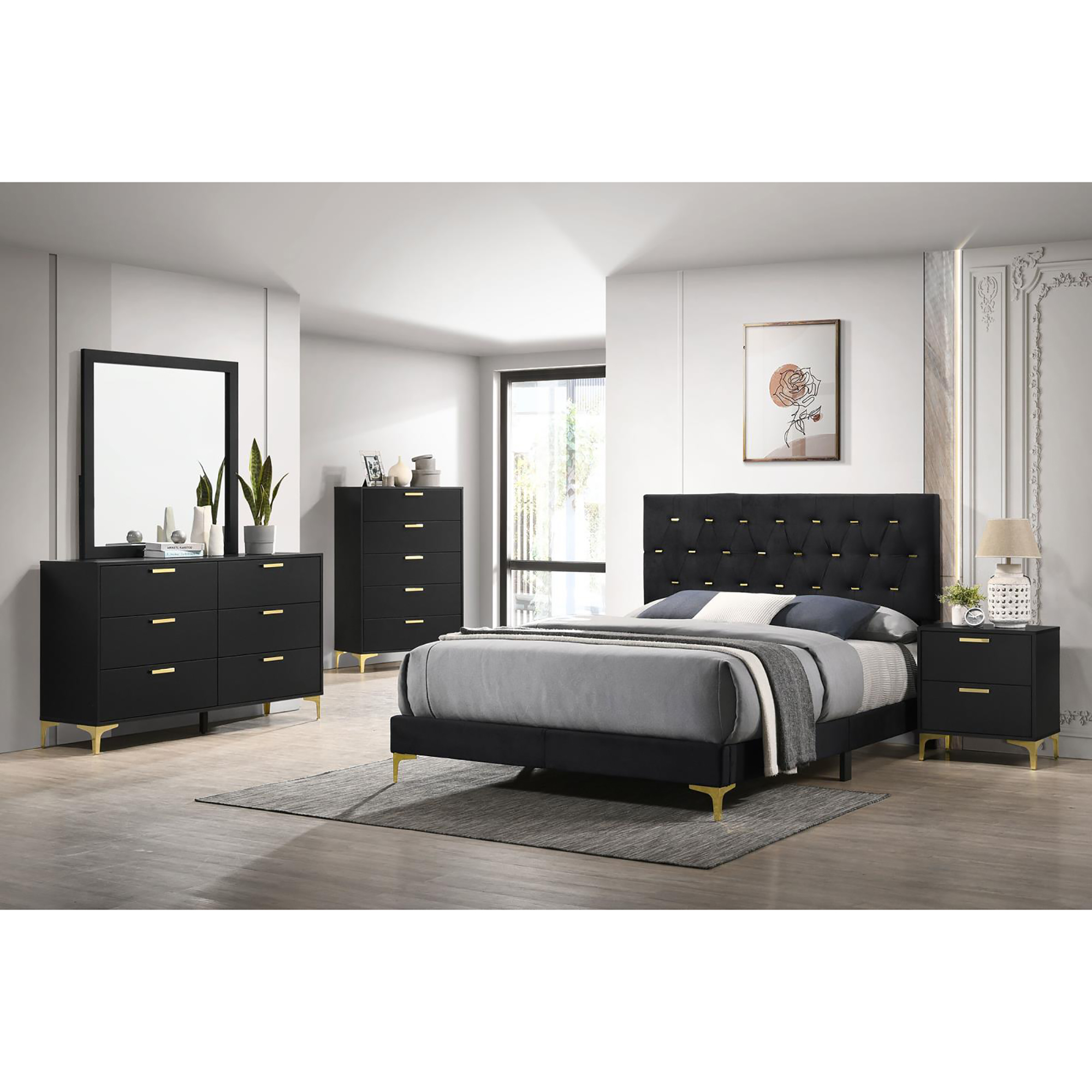 Black and Gold 2-Drawer Rectangular Nightstand