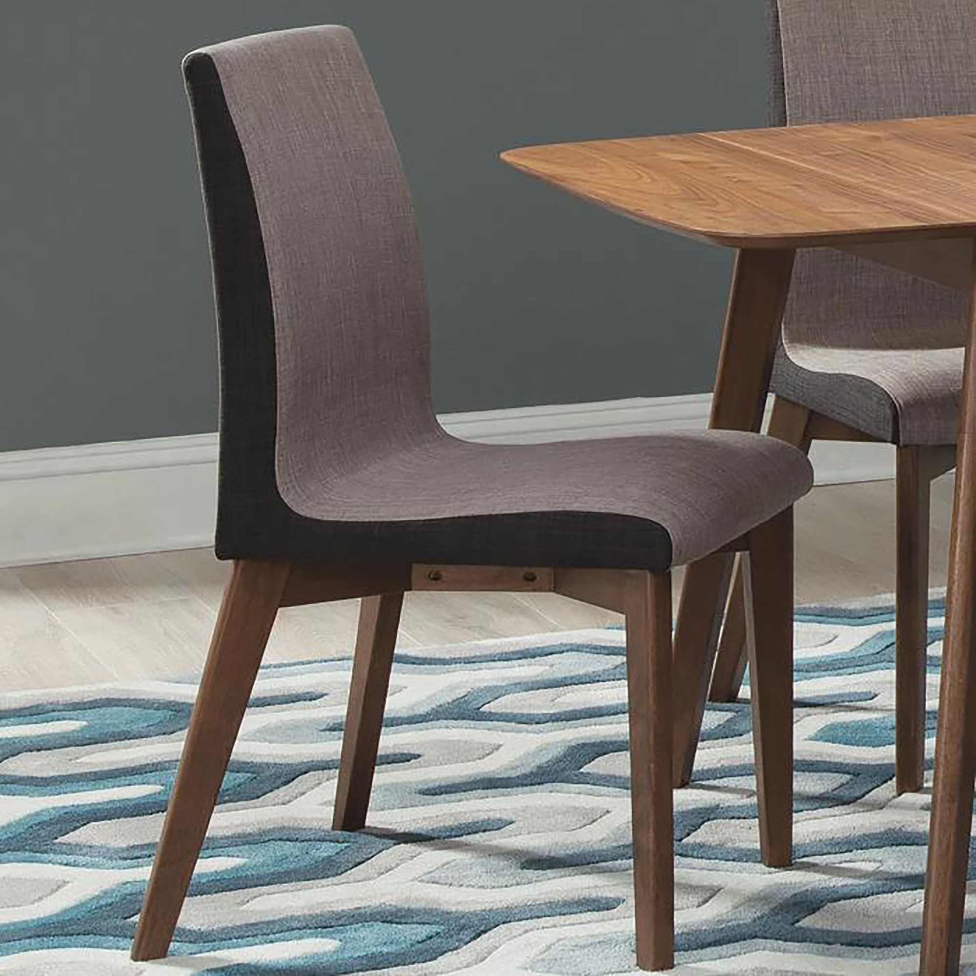 Grey and Natural Walnut Upholstered Side Chairs (Set of 2)