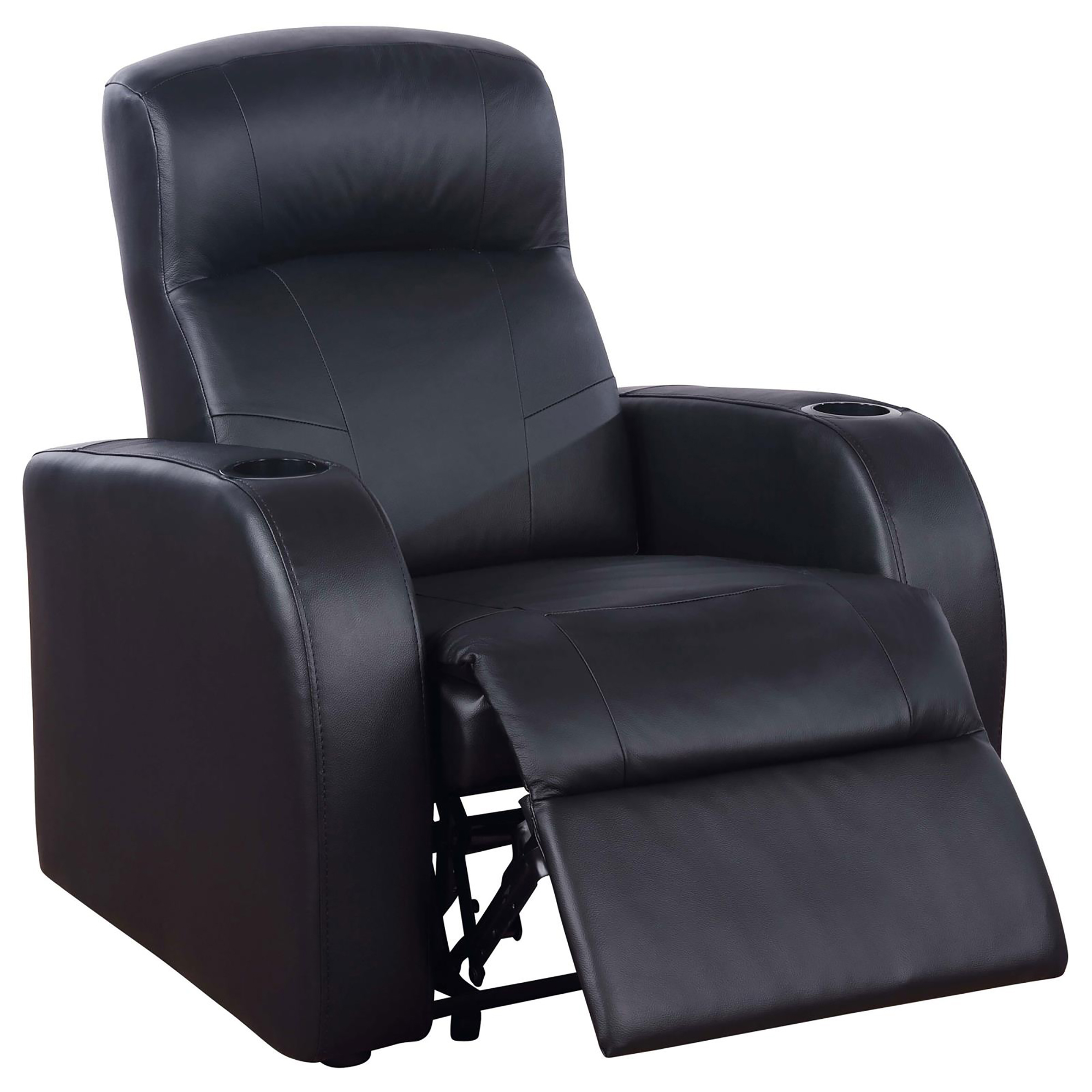 Black Upholstered Recliner with Cup Holder