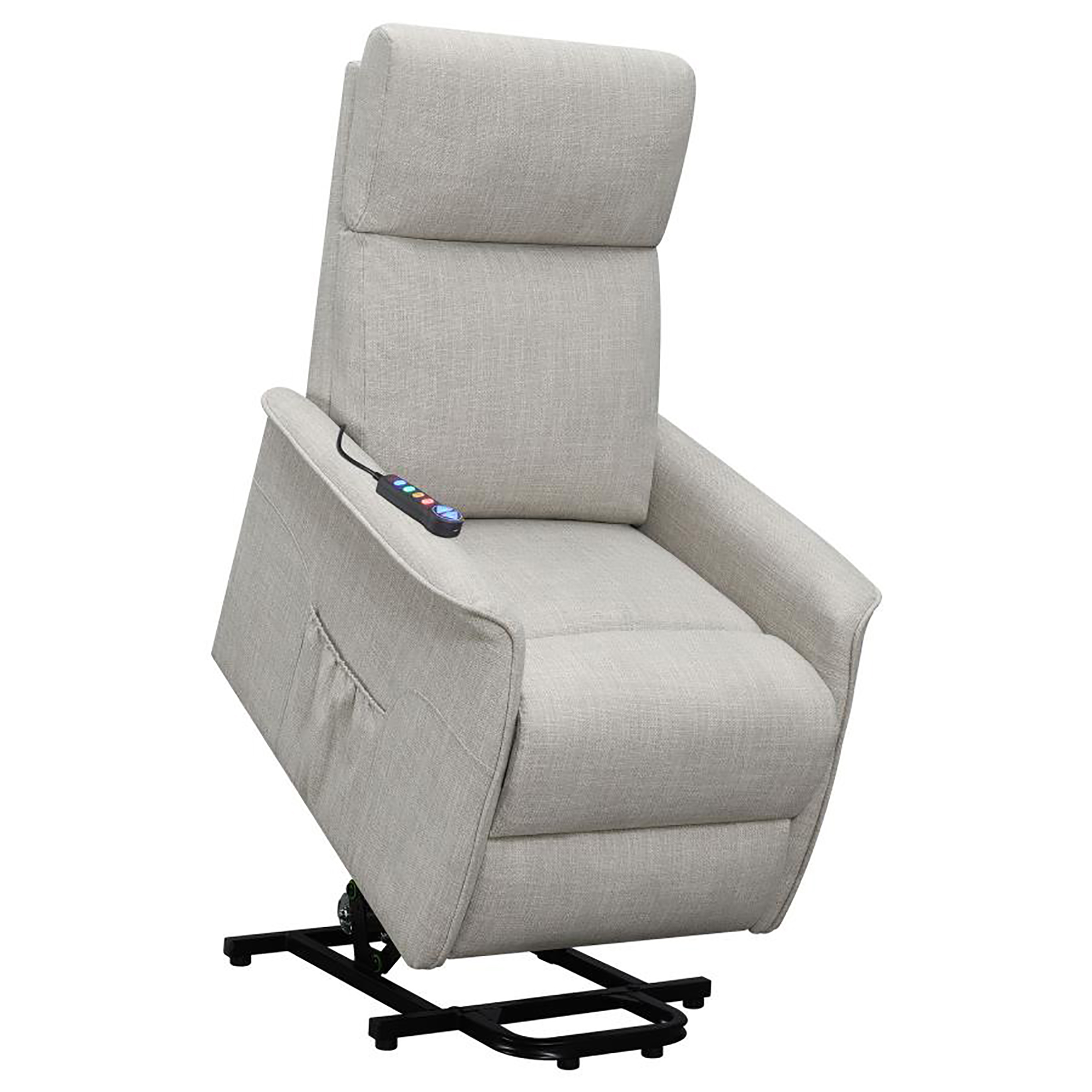 Beige Upholstered Power Lift Recliner with Wired Remote