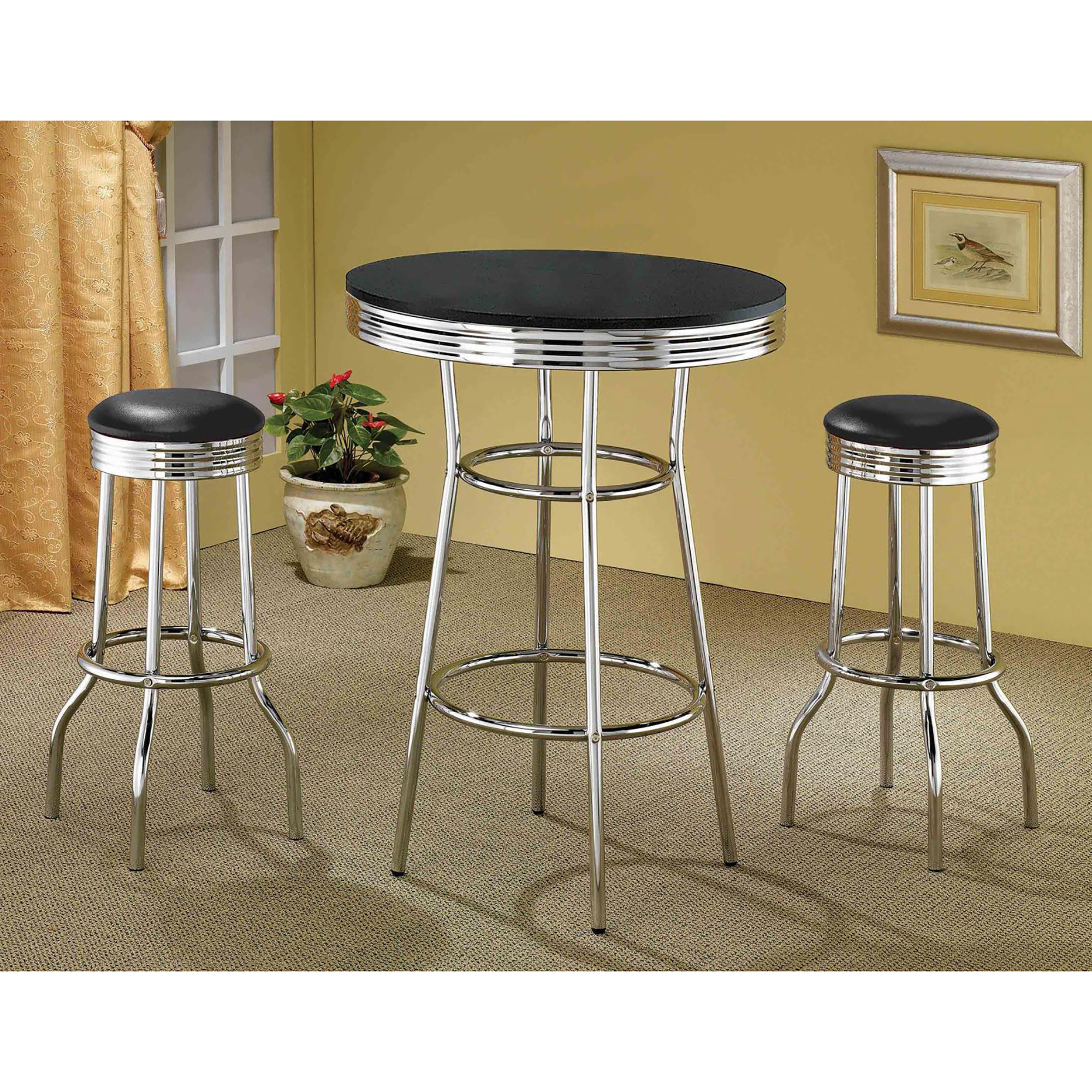 Black and Chrome Round Bar Table