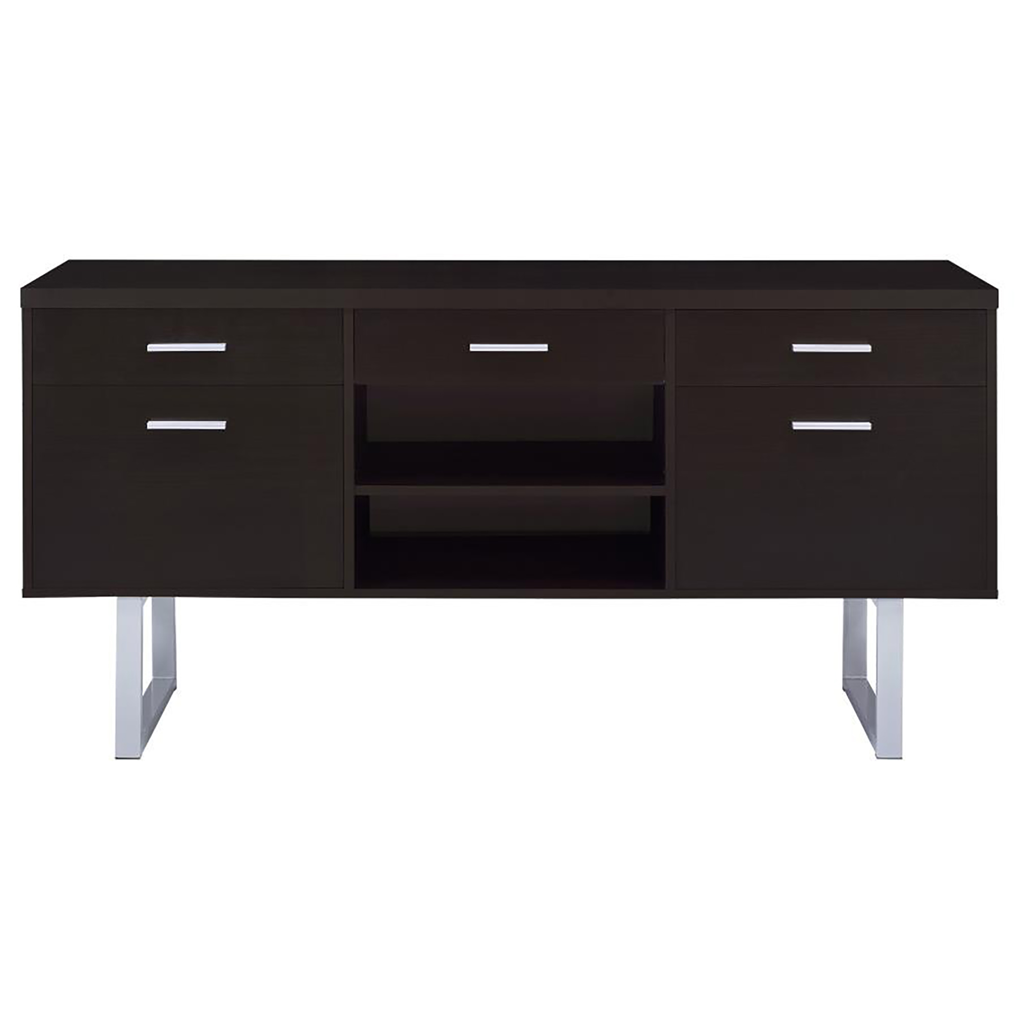 Cappuccino 5-drawer Credenza with Open Shelving