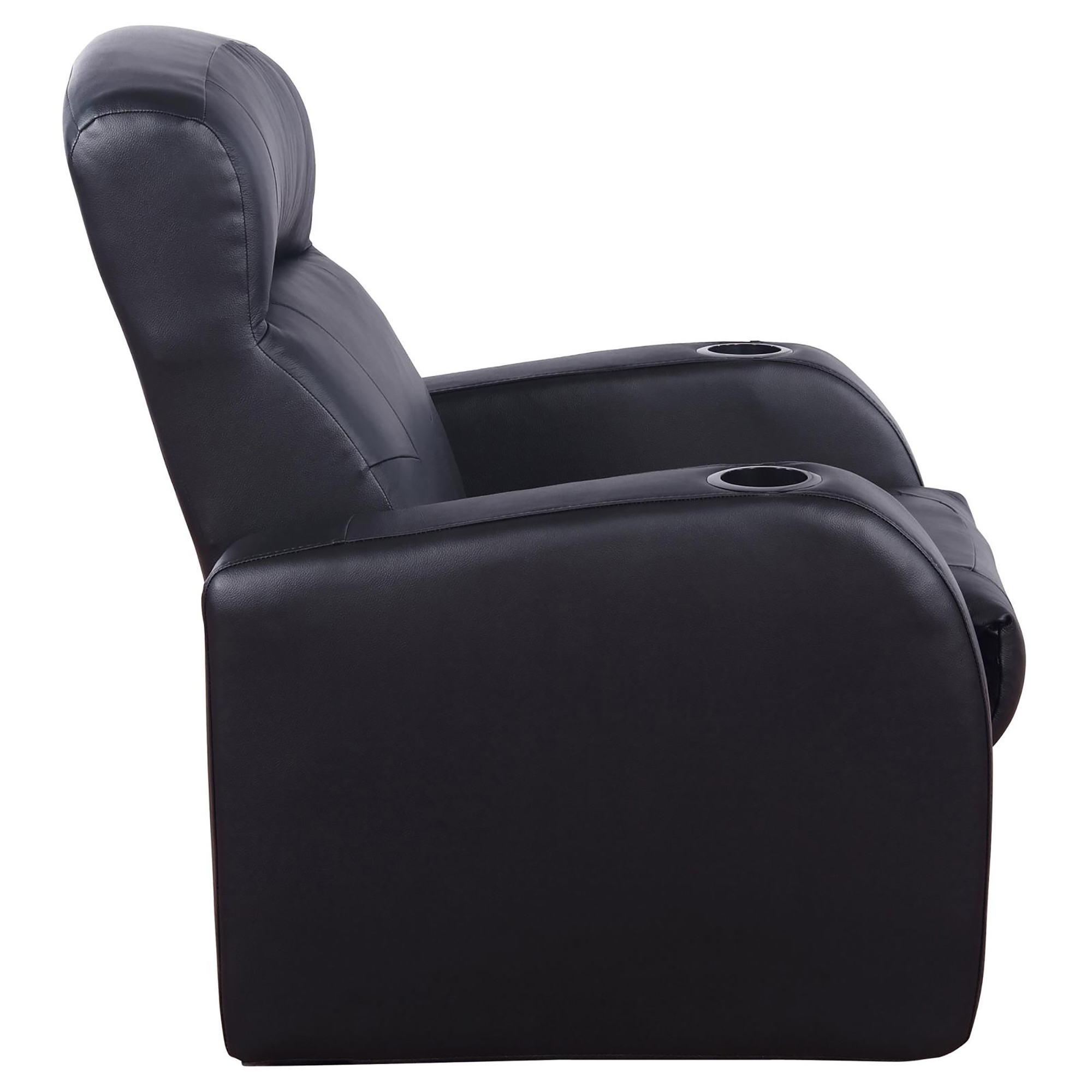 Black Upholstered Recliner with Cup Holder