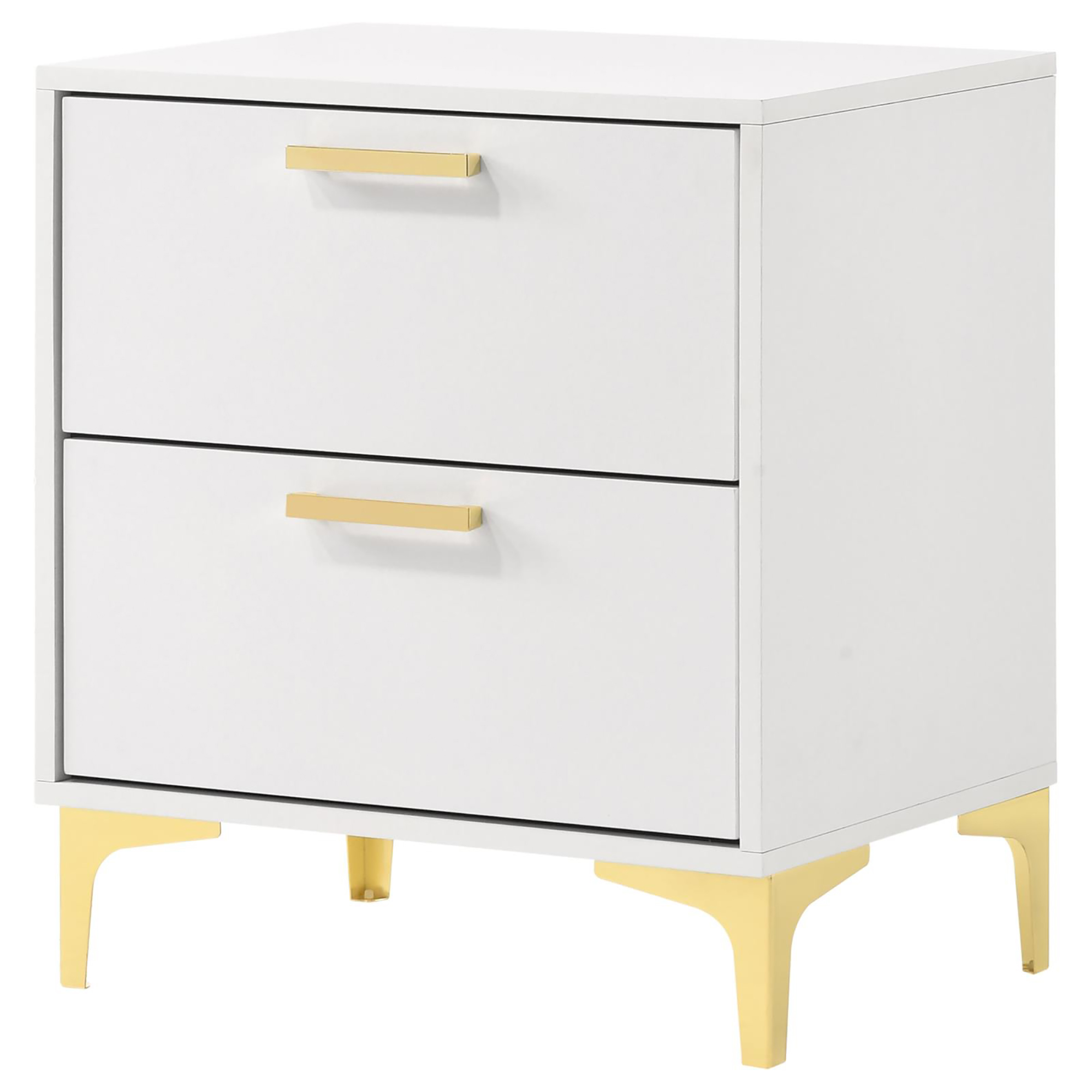 White and Gold 2-Drawer Rectangular Nightstand