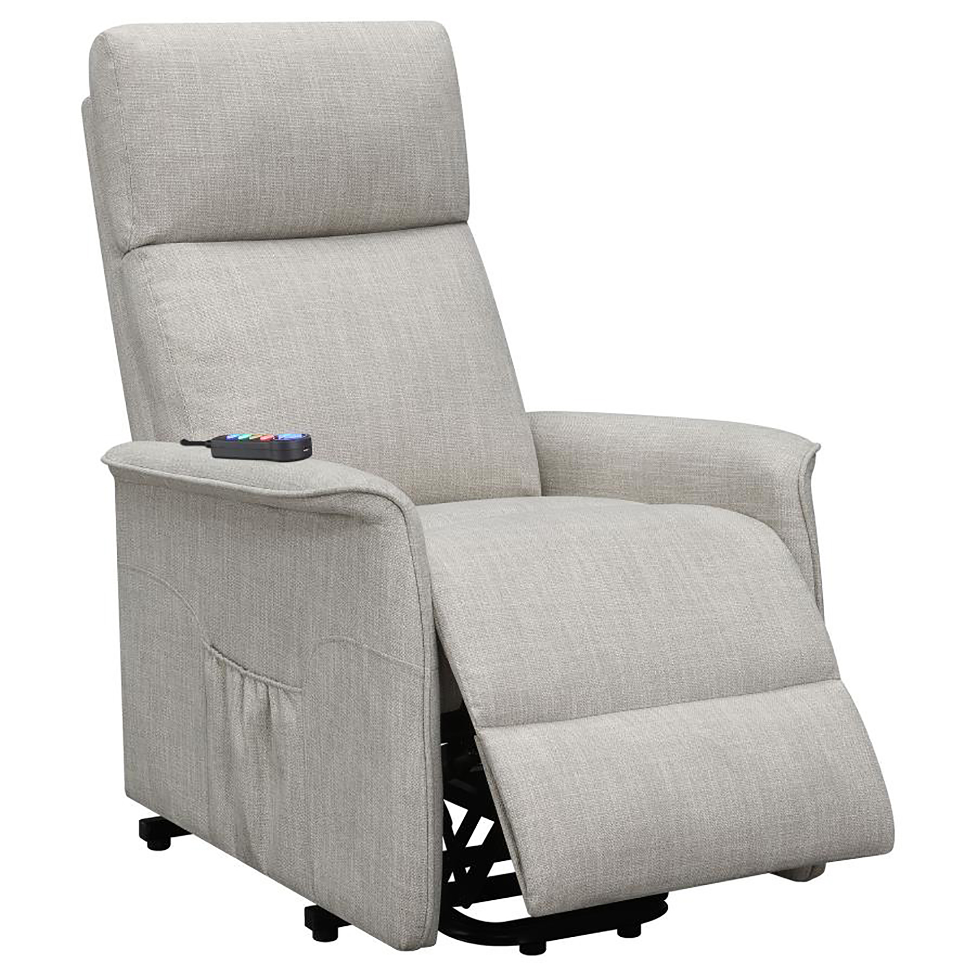 Beige Upholstered Power Lift Recliner with Wired Remote