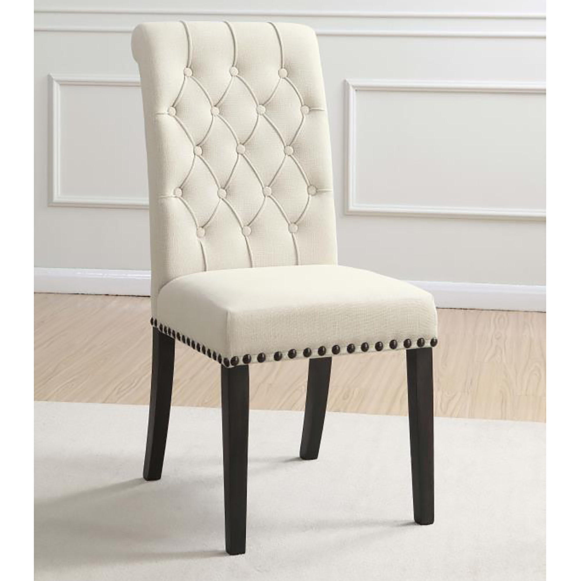 Beige and Smokey Black Tufted Side Chairs (Set of 2)