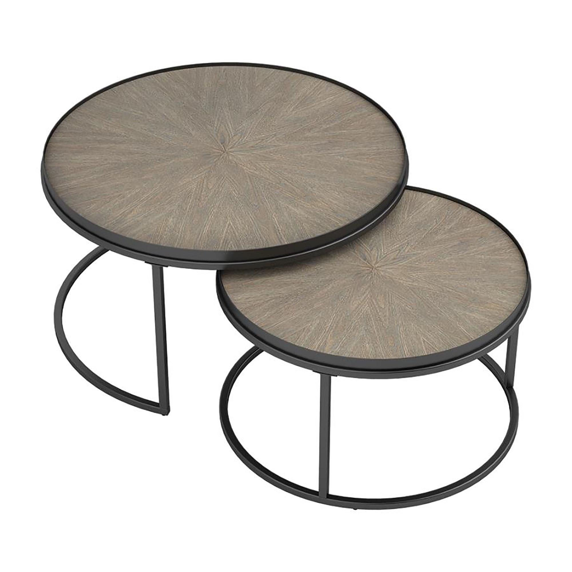 Weathered Elm and Gunmetal Round Nesting Table