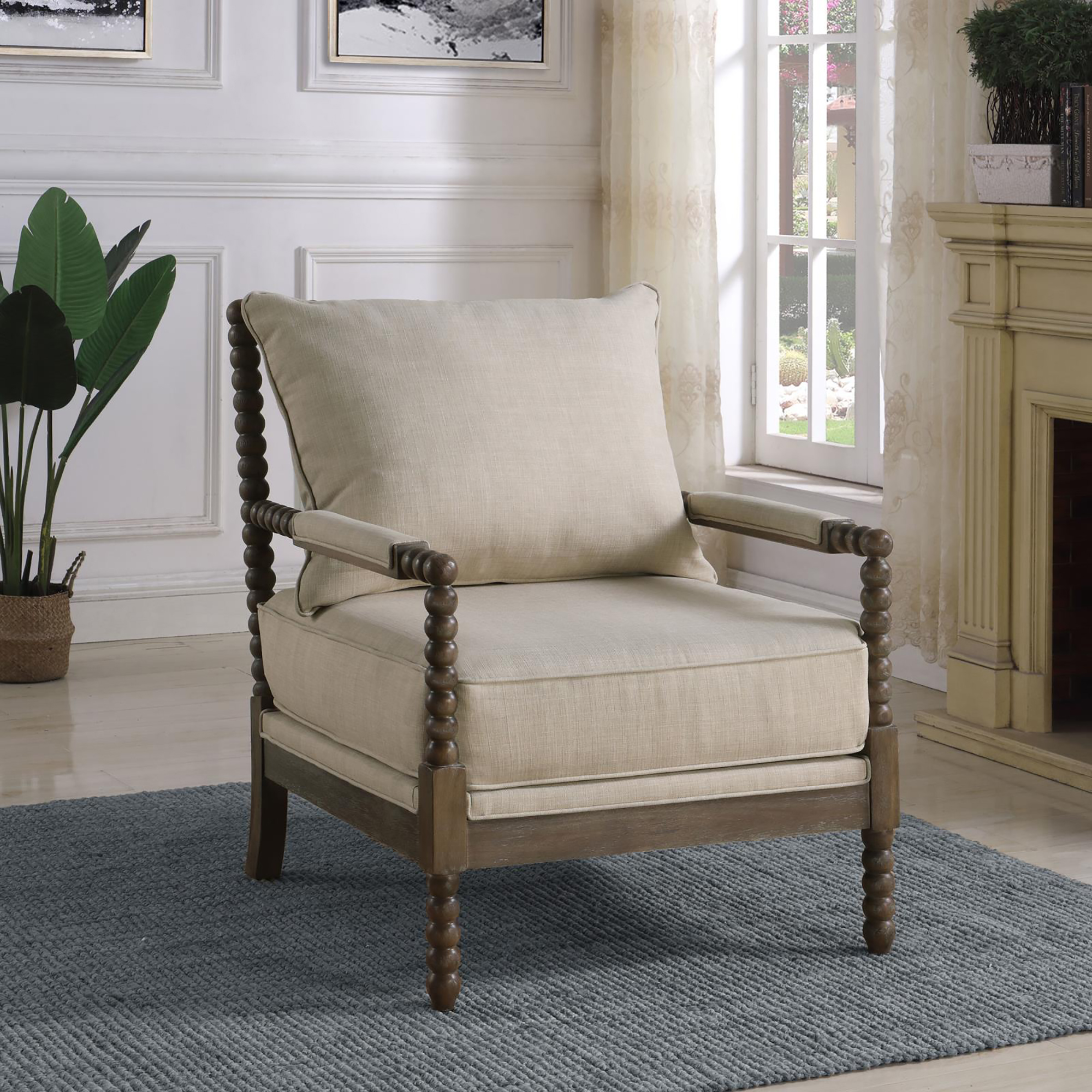 Beige and Natural Removable Back Accent Chair