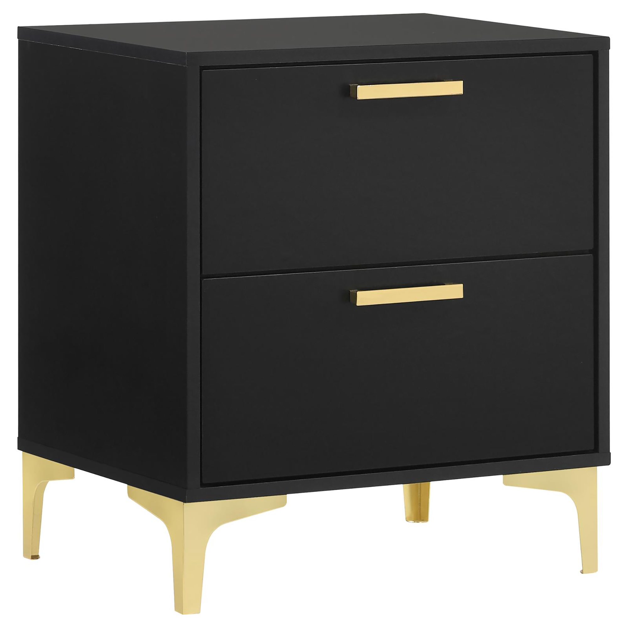 Black and Gold 2-Drawer Rectangular Nightstand