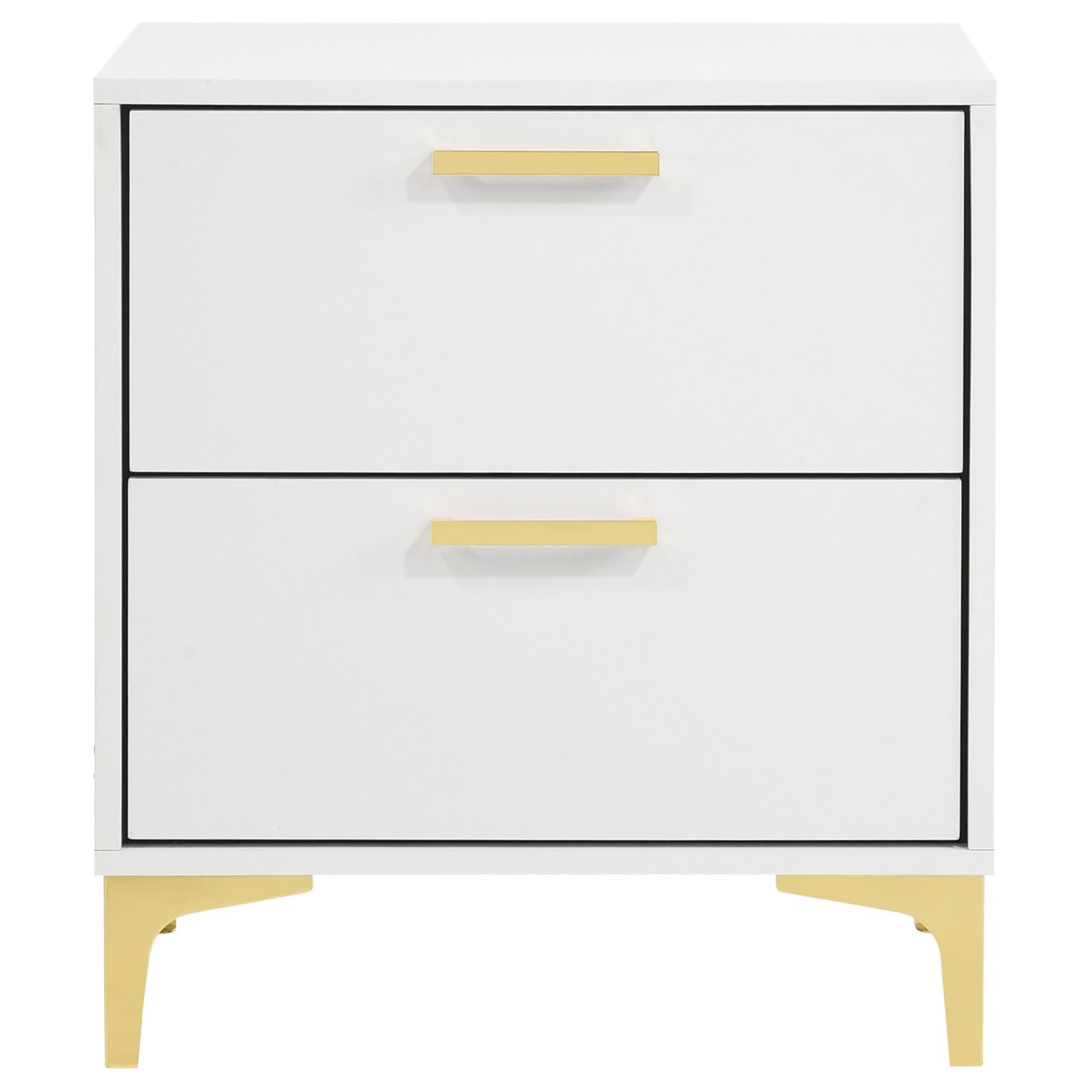 White and Gold 2-Drawer Rectangular Nightstand