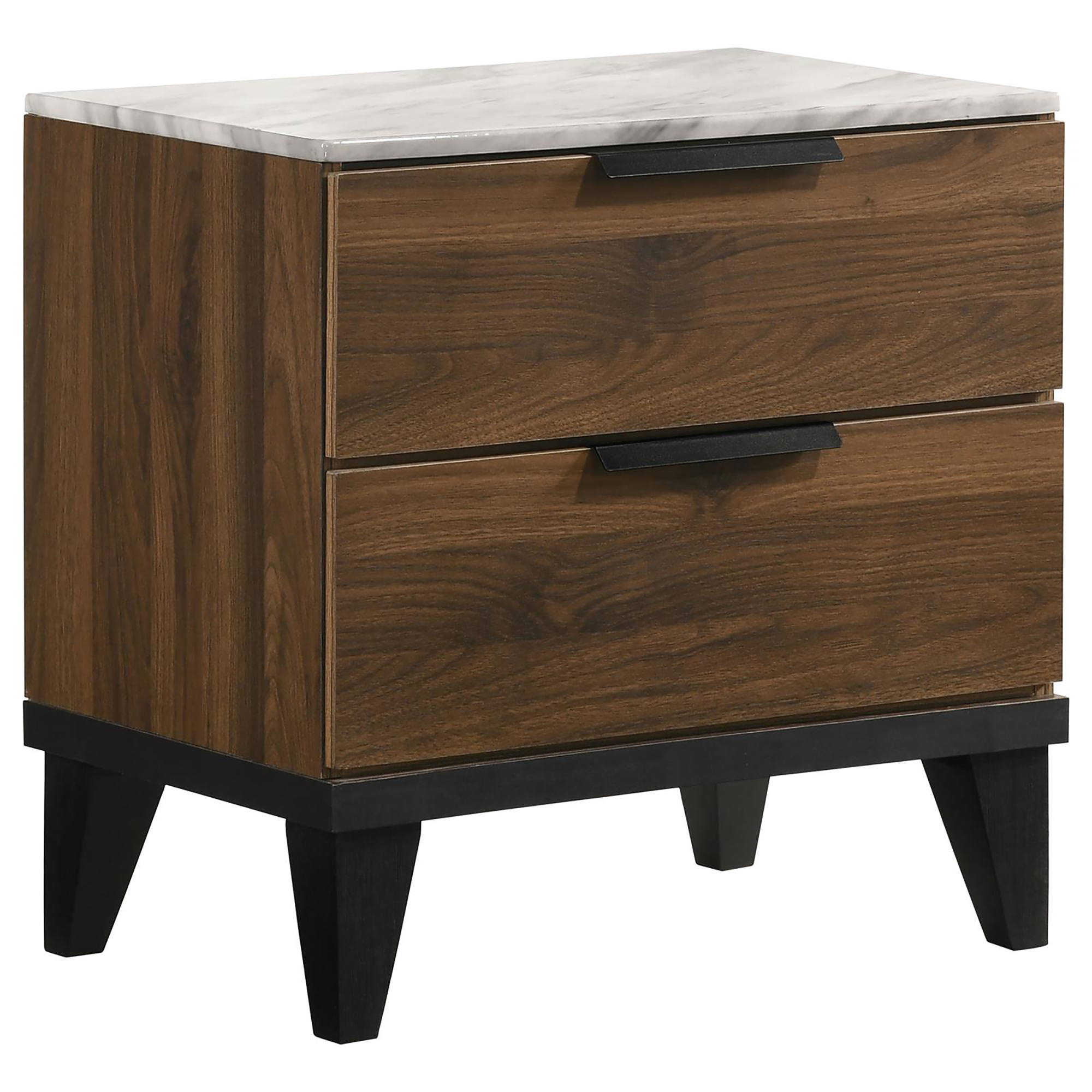 Walnut Brown 2-drawer Faux Marble Top Nightstand