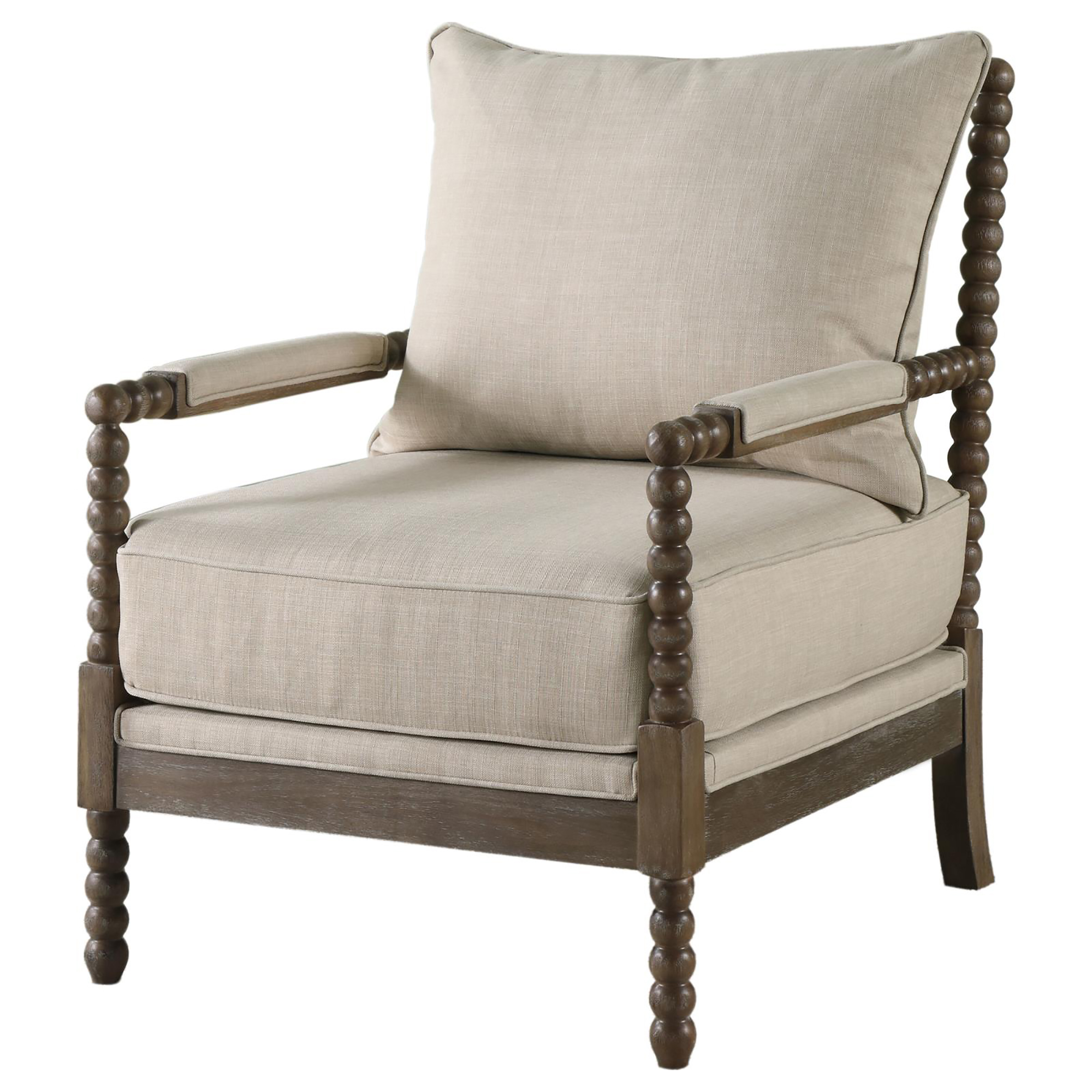 Beige and Natural Removable Back Accent Chair