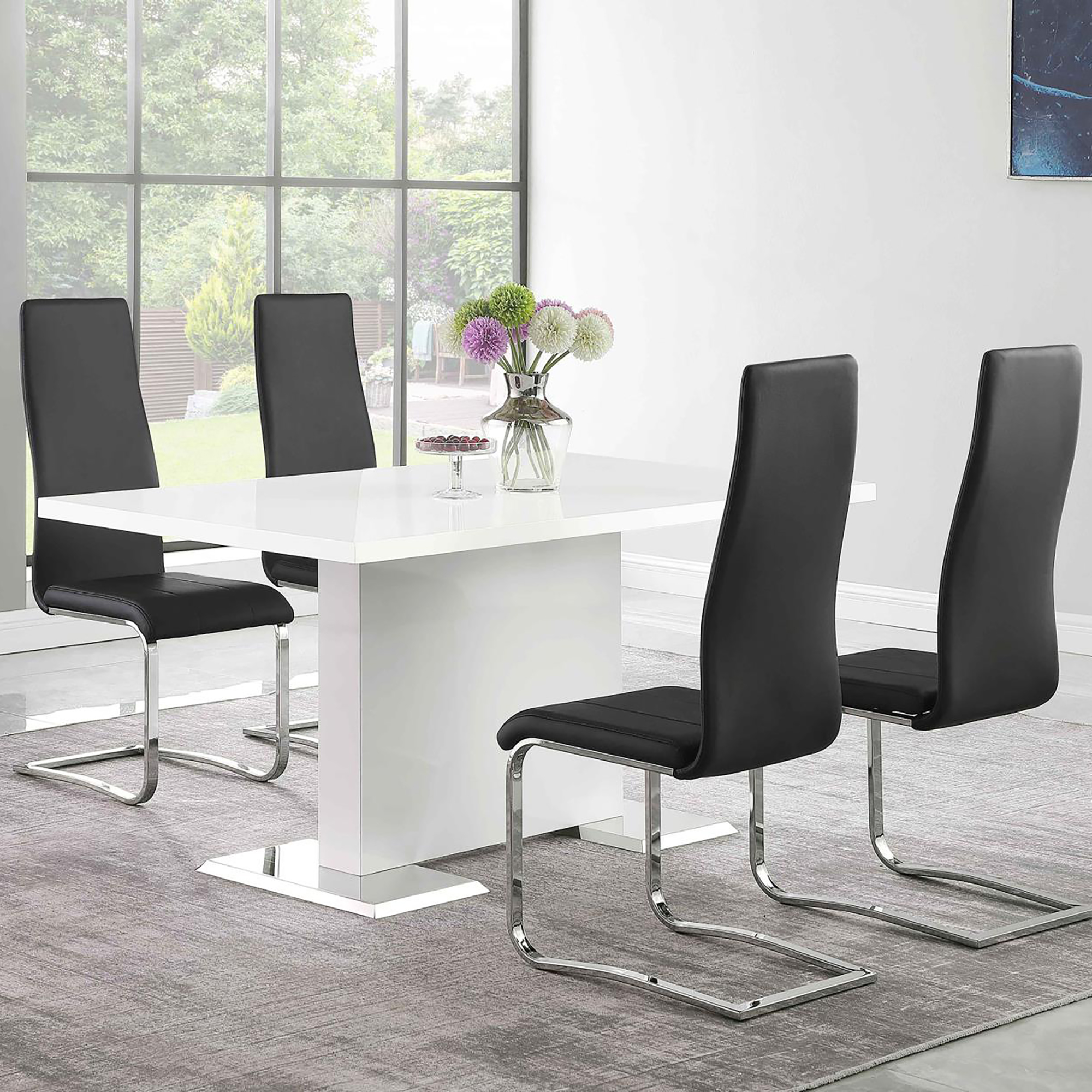 Black and Chrome High Back Side Chairs (Set of 4)