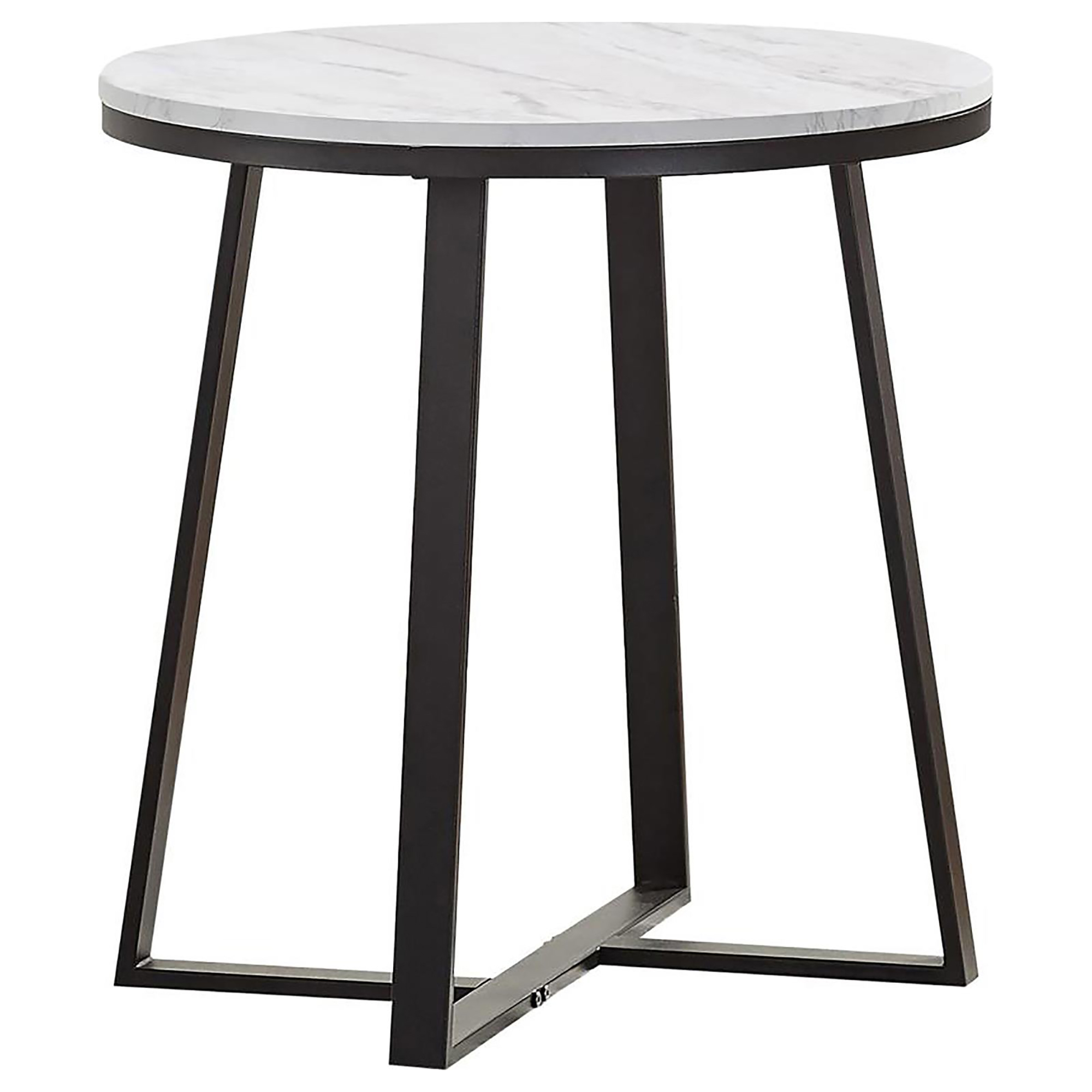 White Faux Marble and Matte Black End Table