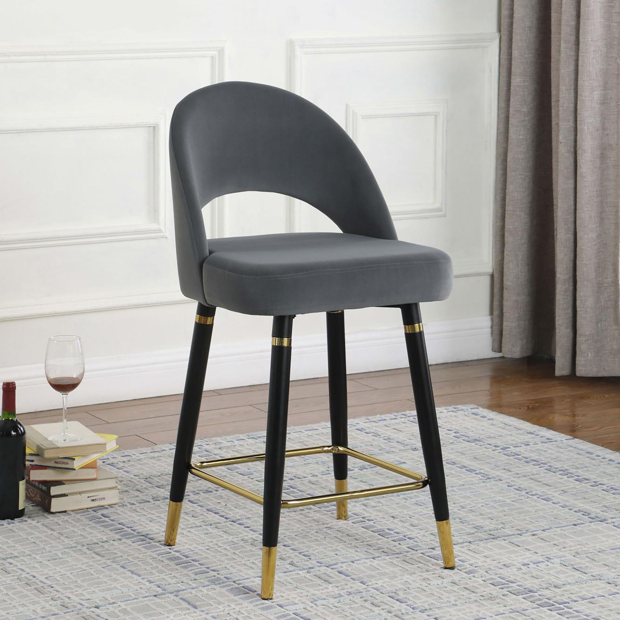 Grey and Black Open Back Counter Height Stools (Set of 2)