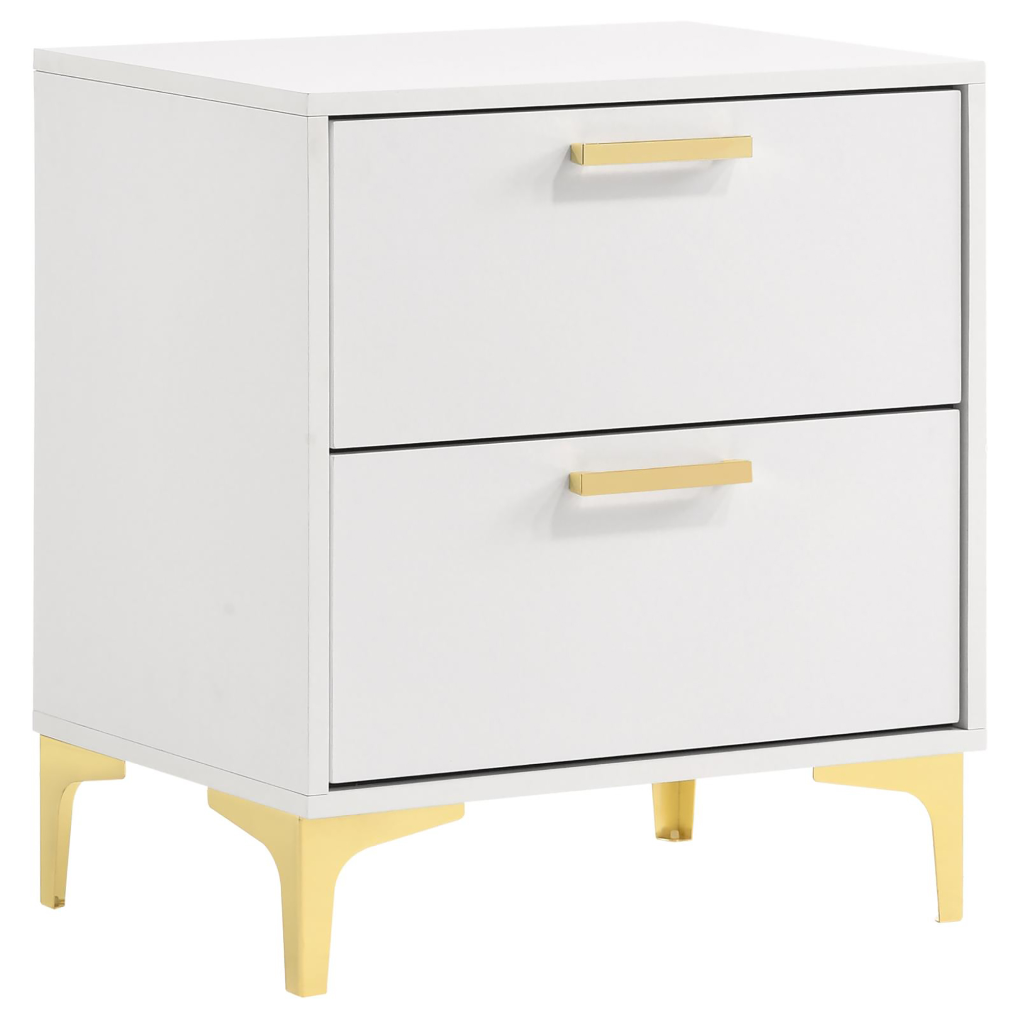 White and Gold 2-Drawer Rectangular Nightstand