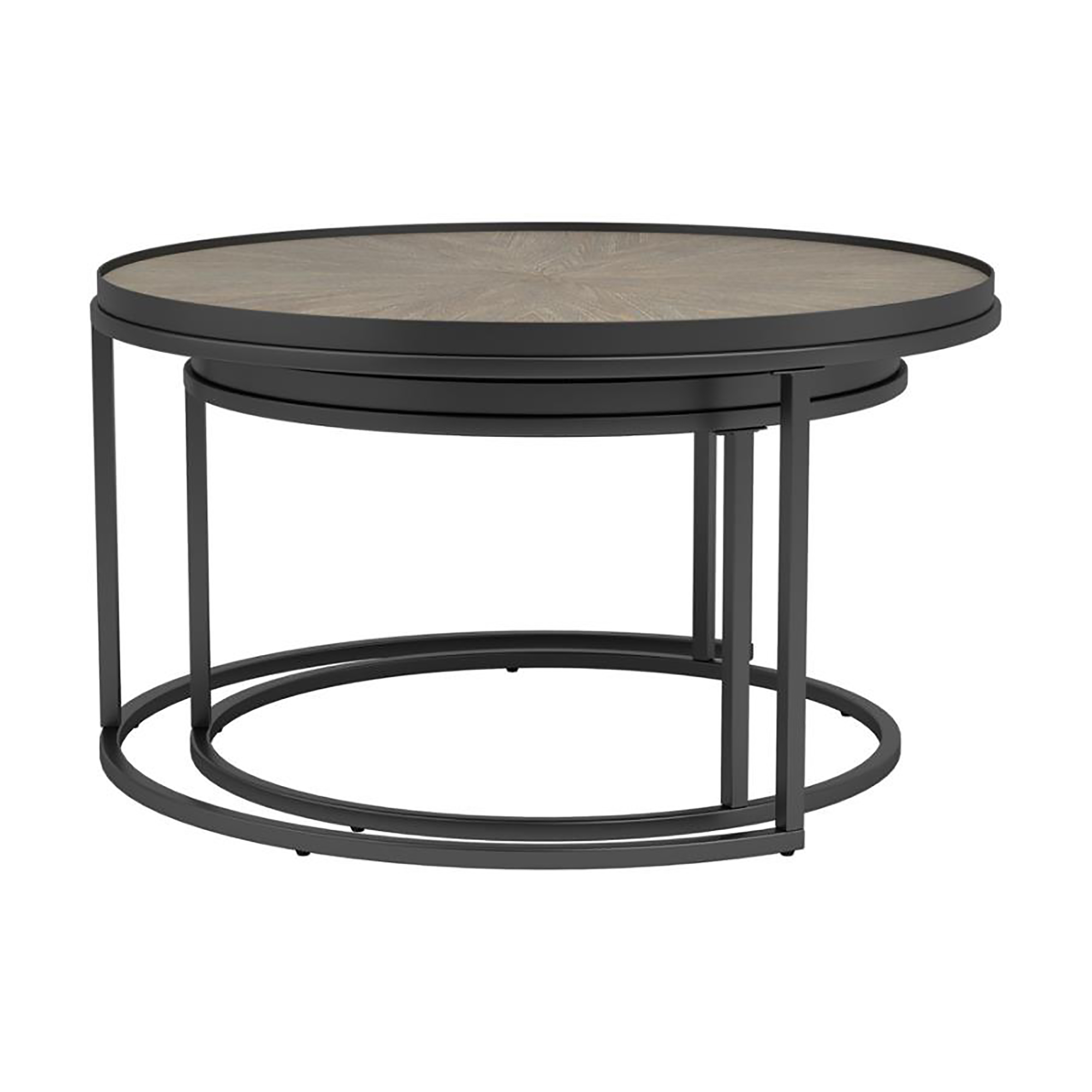 Weathered Elm and Gunmetal Round Nesting Table