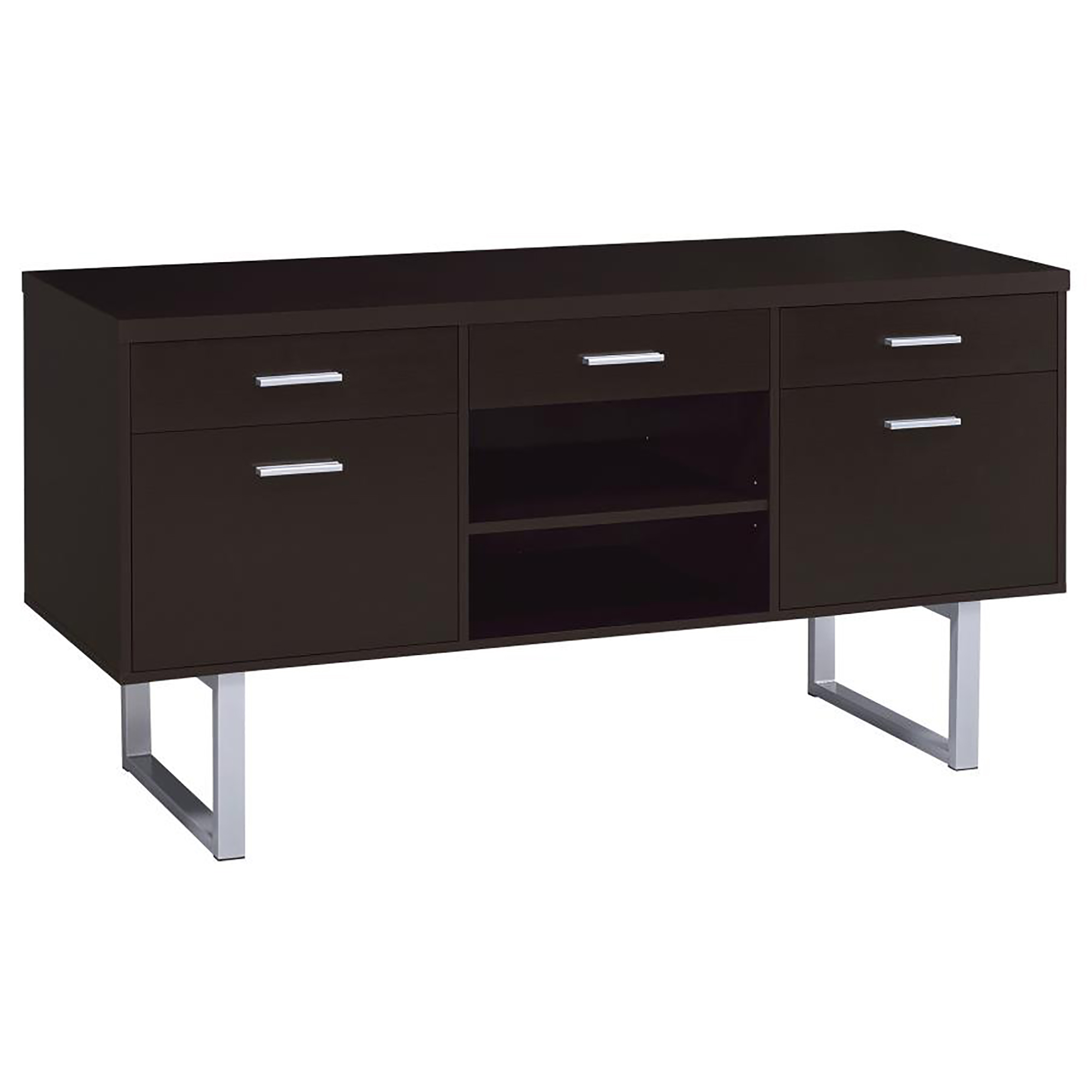 Cappuccino 5-drawer Credenza with Open Shelving