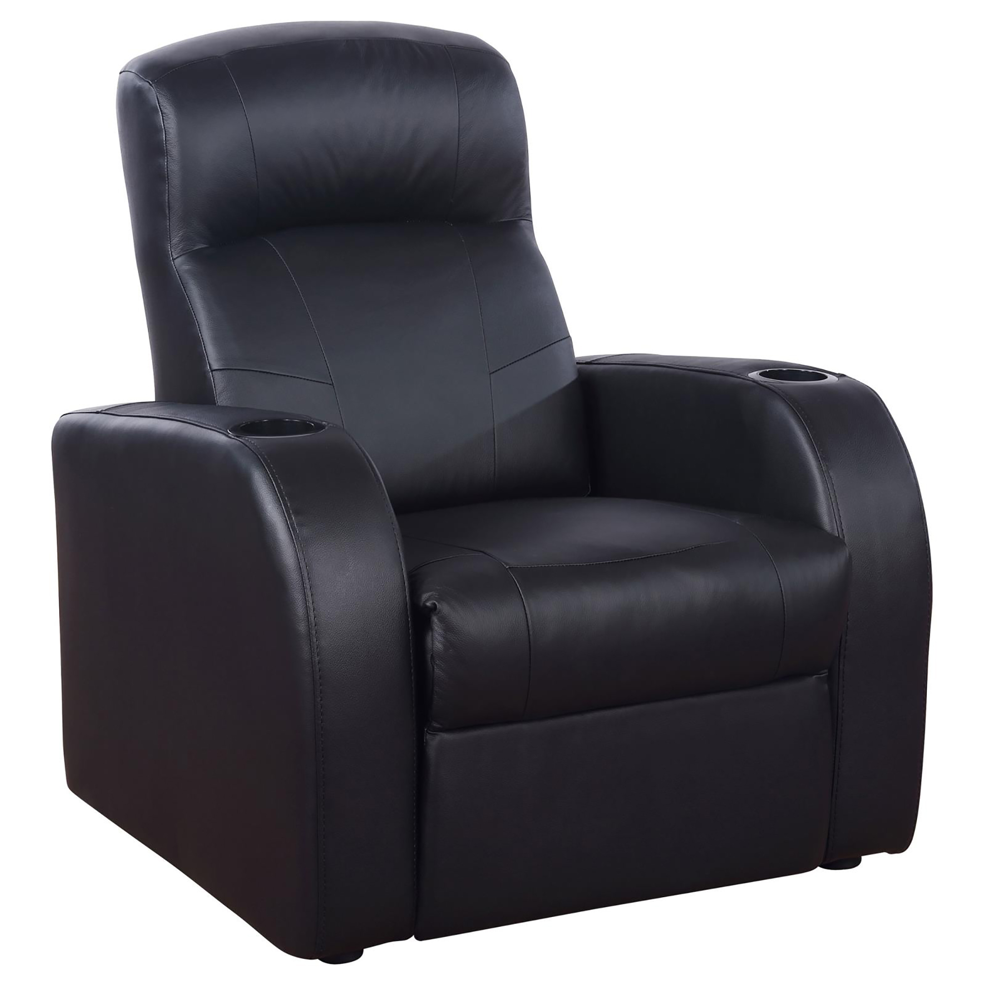 Black Upholstered Recliner with Cup Holder