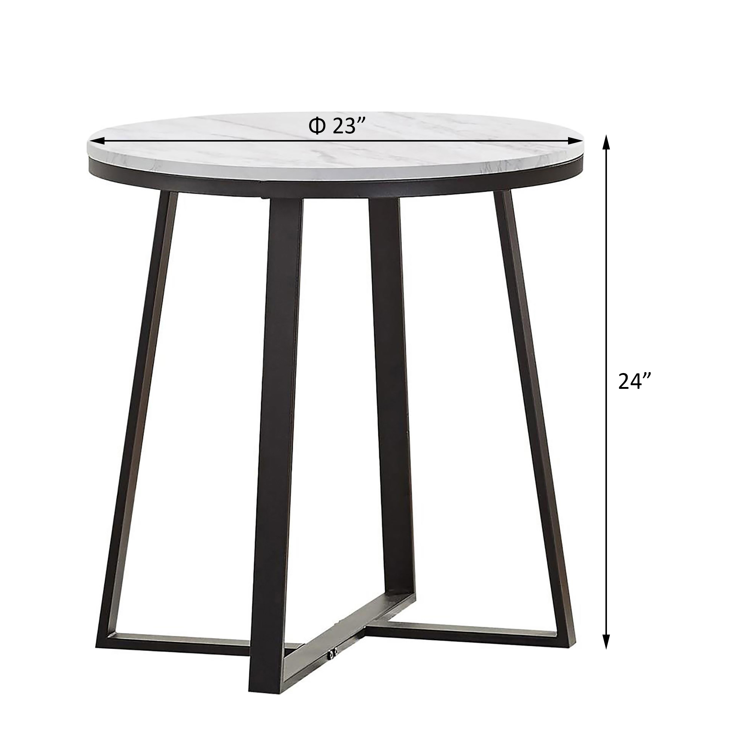 White Faux Marble and Matte Black End Table