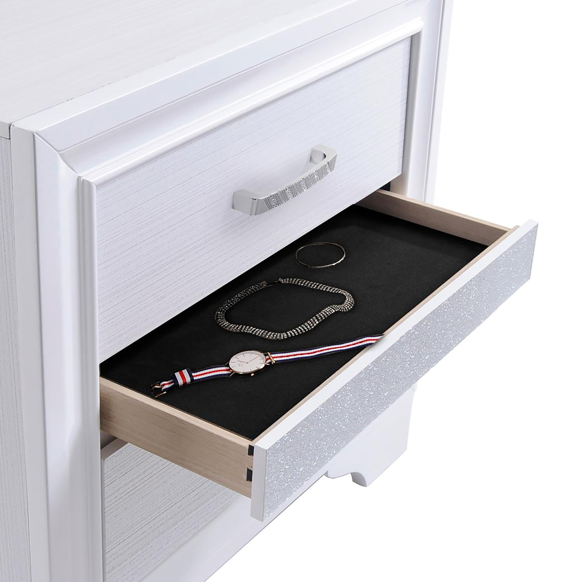 White 2-drawer Nightstand with Hidden Jewelry Tray